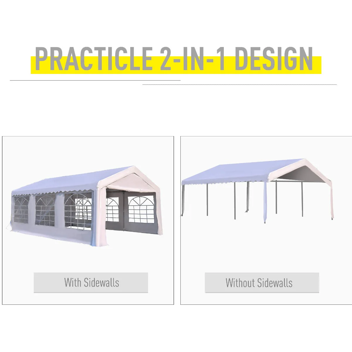 6m x 4 m Garden Gazebo Portable Carport Shelter w/ Removable Sidewalls & Doors Party Tent Shelter Car Canopy - Image 7