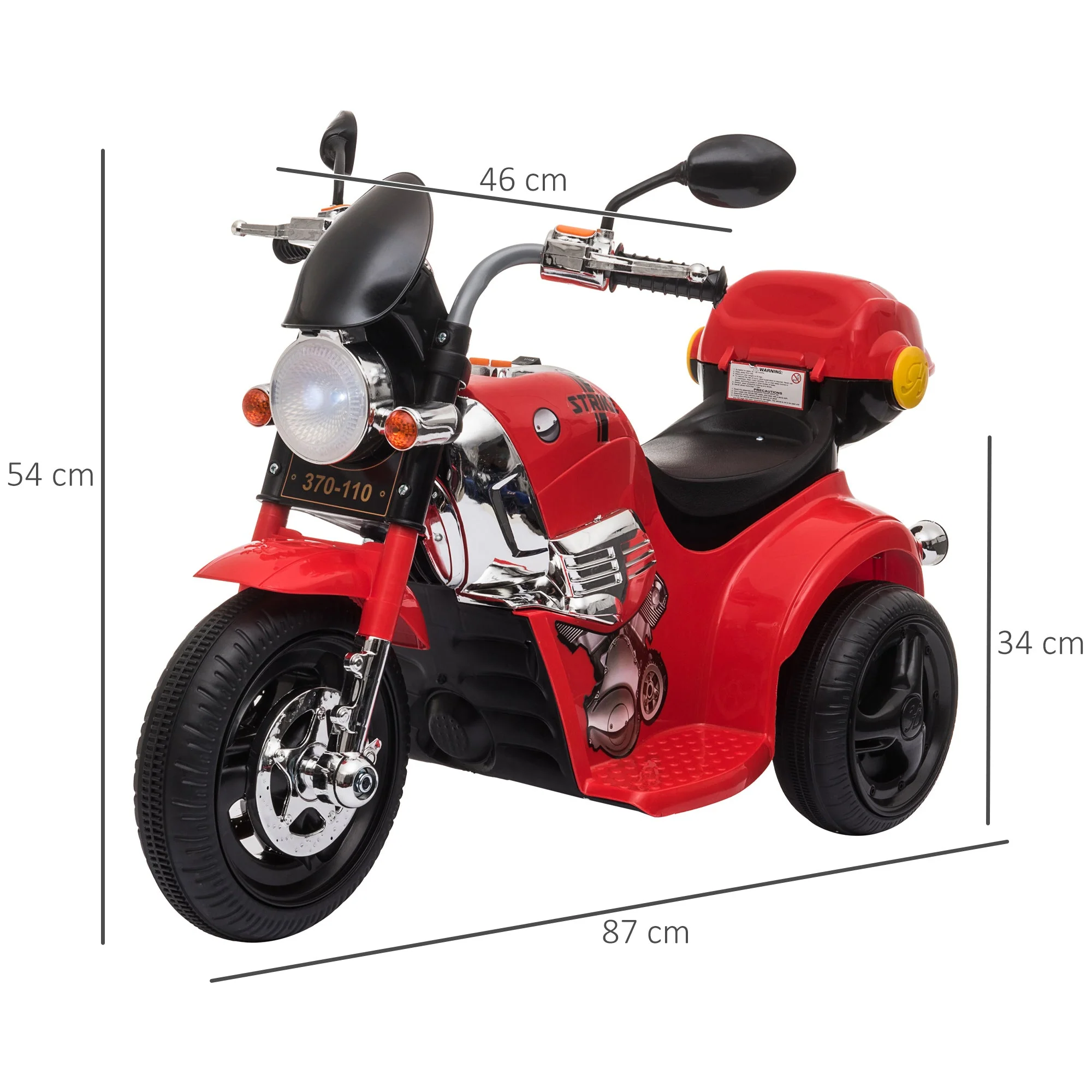 6V Battery PP Kids Motorcycle Ride On Trike w/ Lights Music Horn 18 - 36 Months Red - Image 3