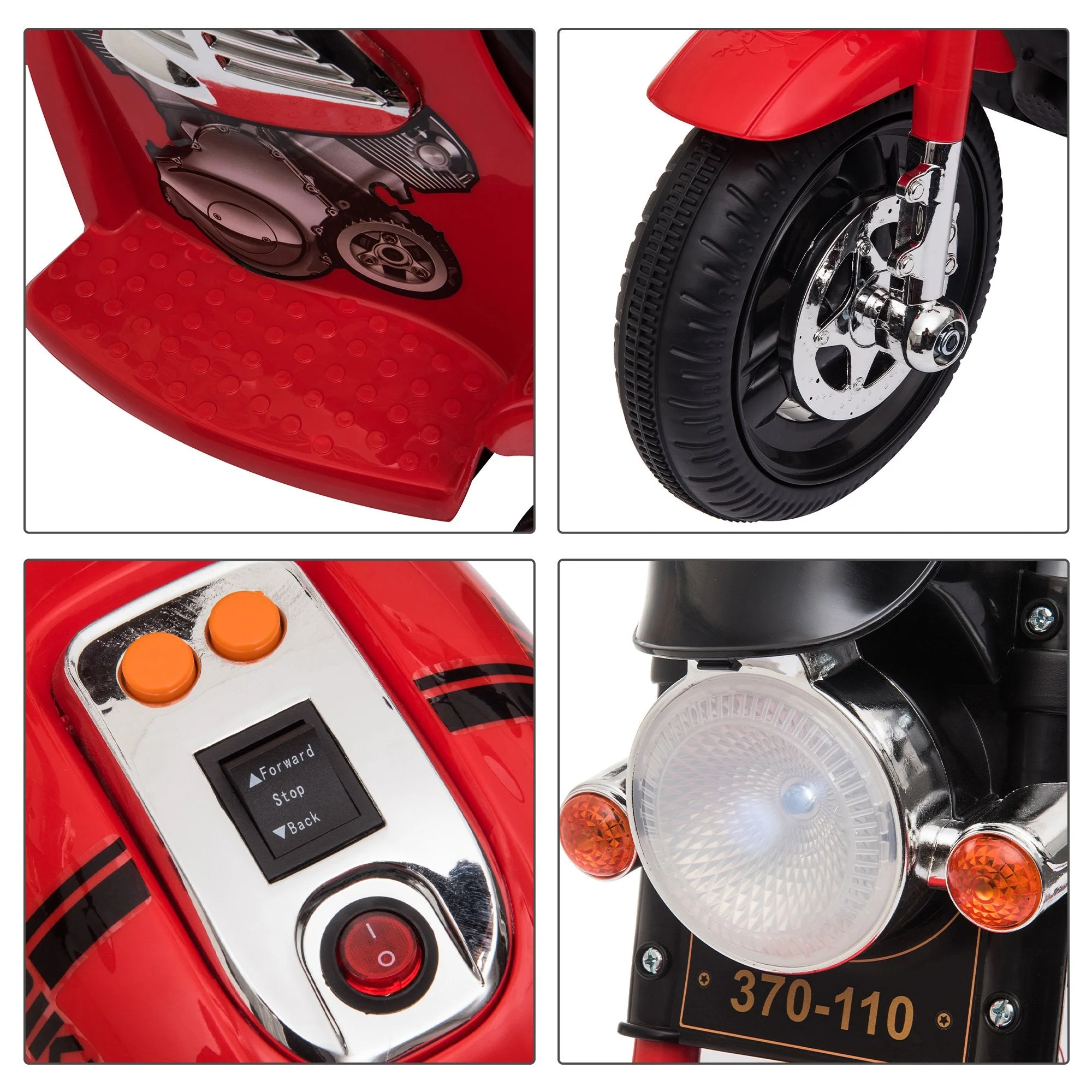 6V Battery PP Kids Motorcycle Ride On Trike w/ Lights Music Horn 18 - 36 Months Red - Image 6