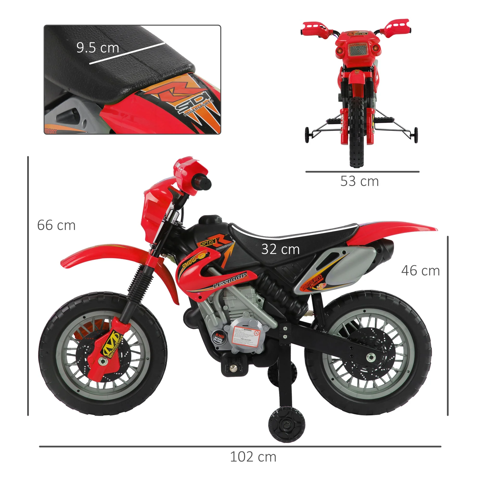 6V Children's PP Electric Ride-On Motorbike with Effects Red - Image 3