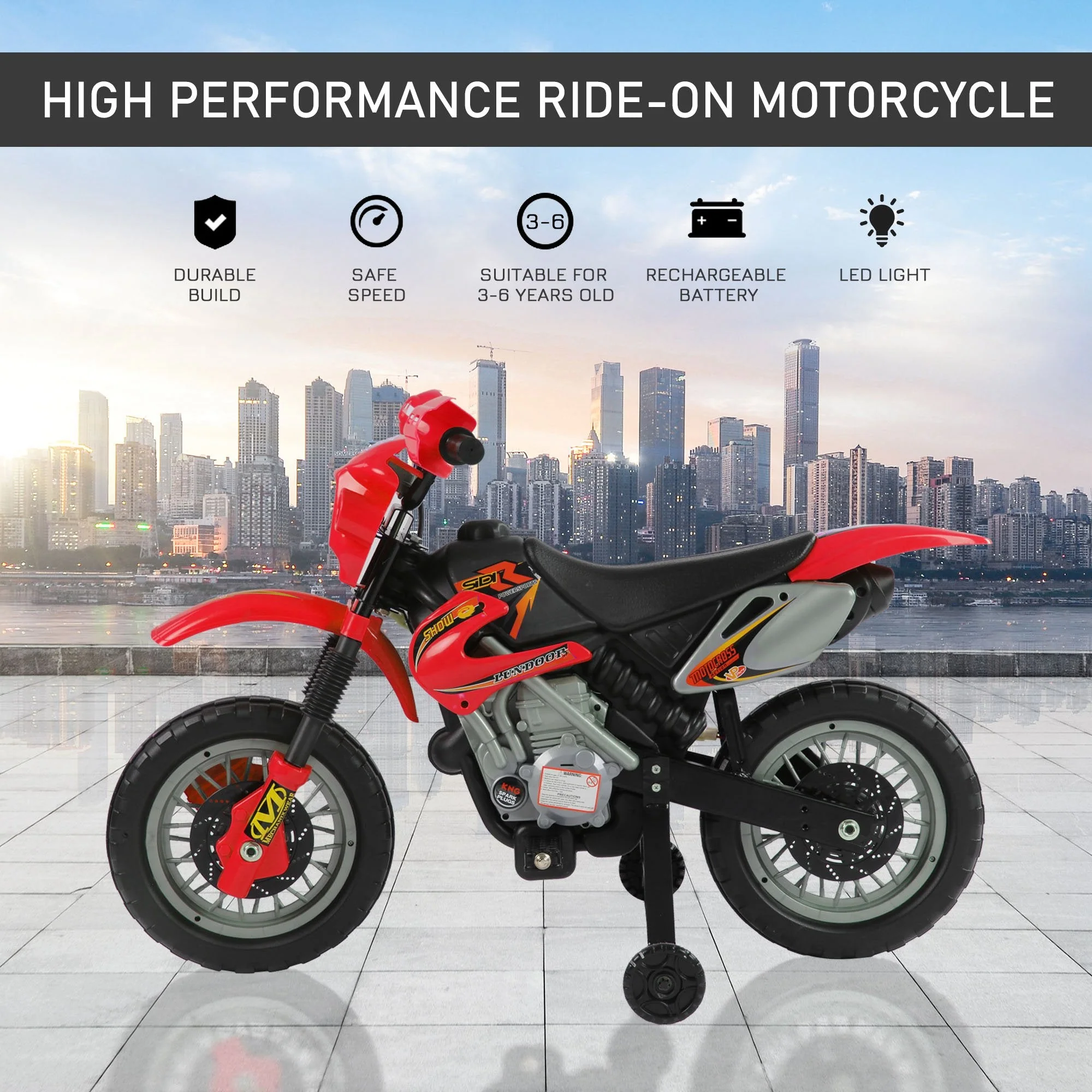 6V Children's PP Electric Ride-On Motorbike with Effects Red - Image 4