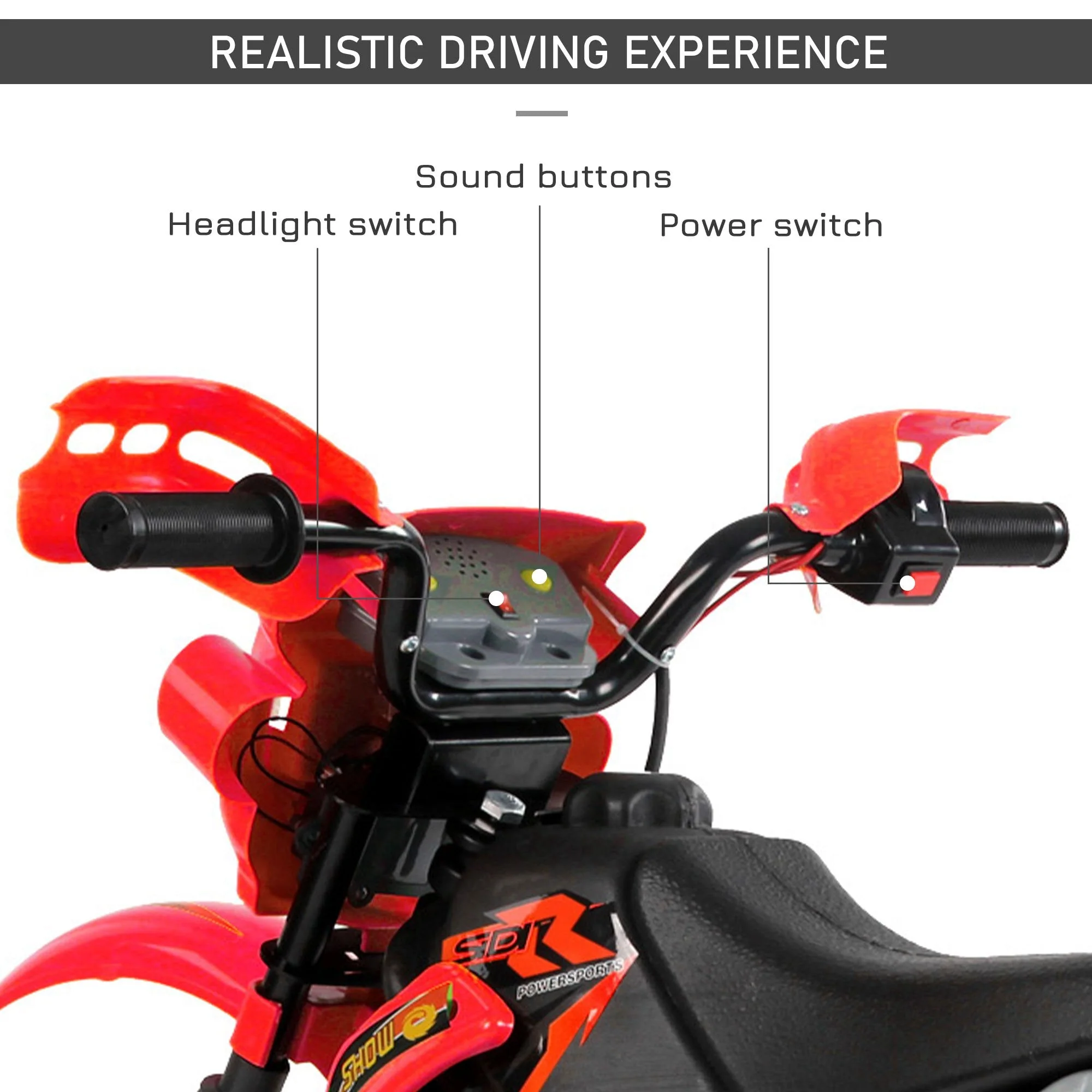 6V Children's PP Electric Ride-On Motorbike with Effects Red - Image 5