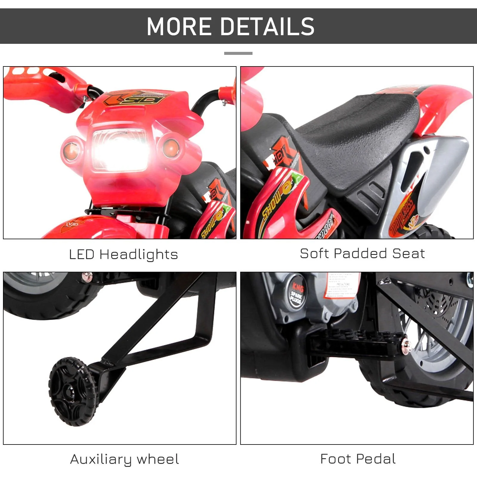 6V Children's PP Electric Ride-On Motorbike with Effects Red - Image 7