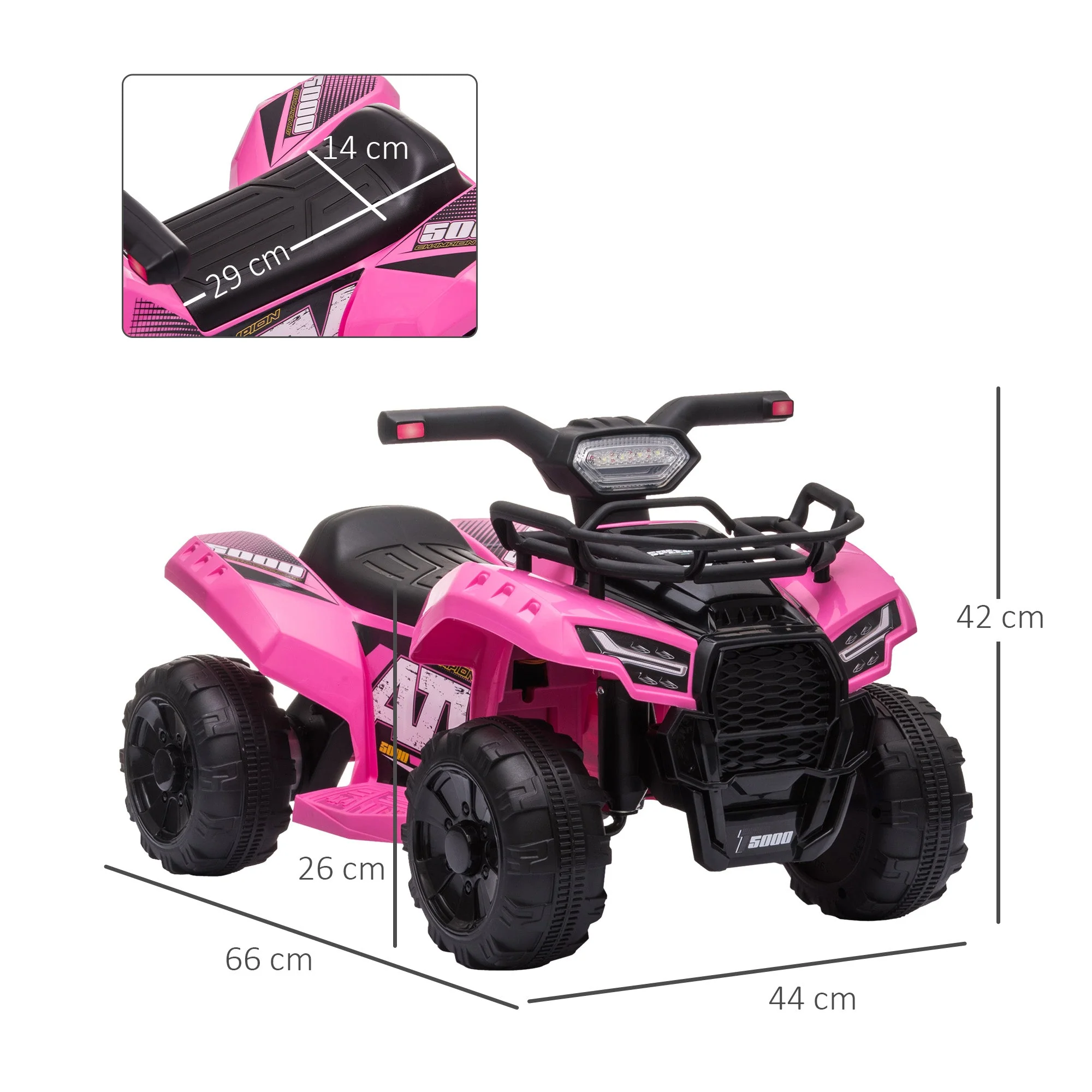 6V Kids Electric Ride on Car Toddlers Quad Bike ATV Toy With Music for 18-36 months Pink - Image 3