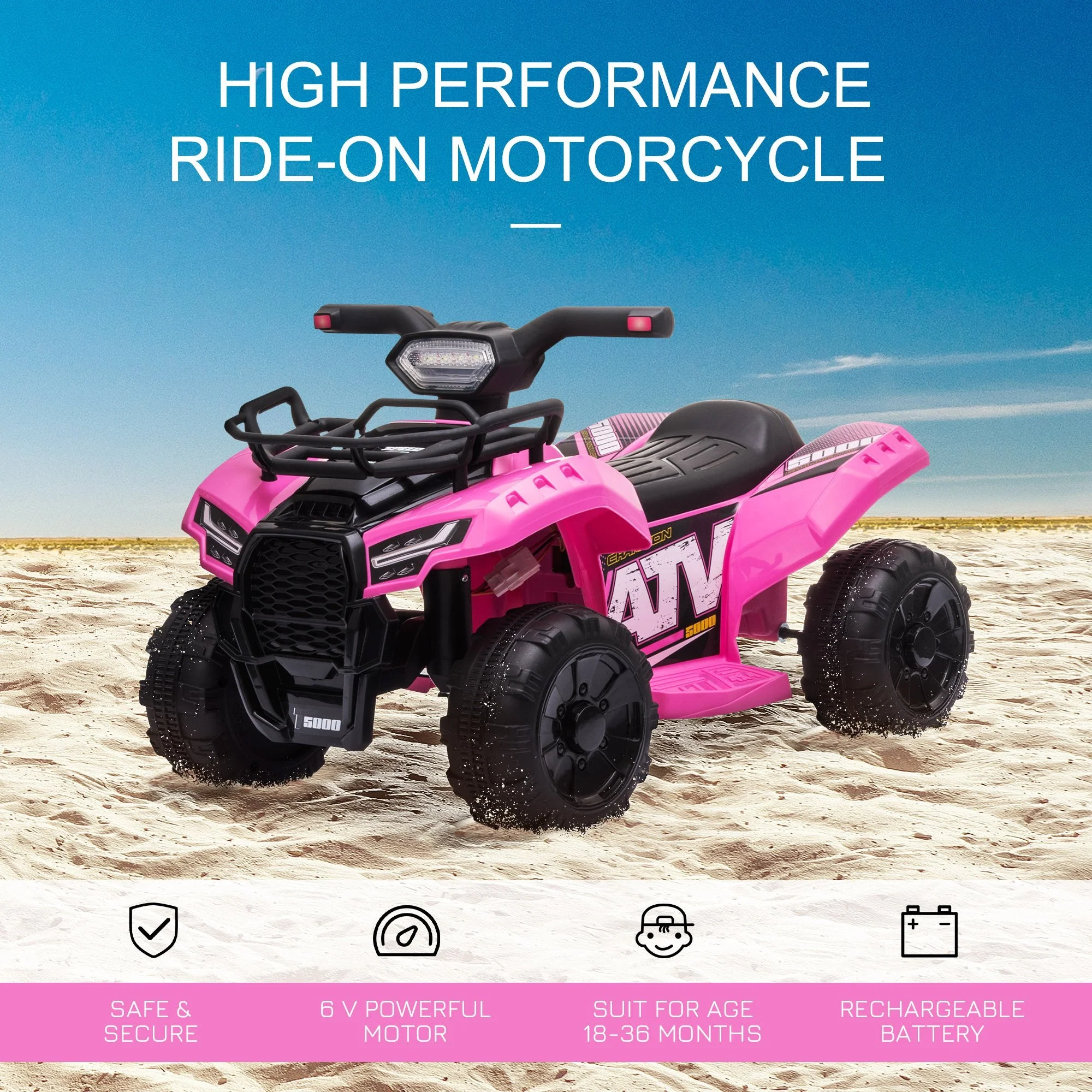 6V Kids Electric Ride on Car Toddlers Quad Bike ATV Toy With Music for 18-36 months Pink - Image 4
