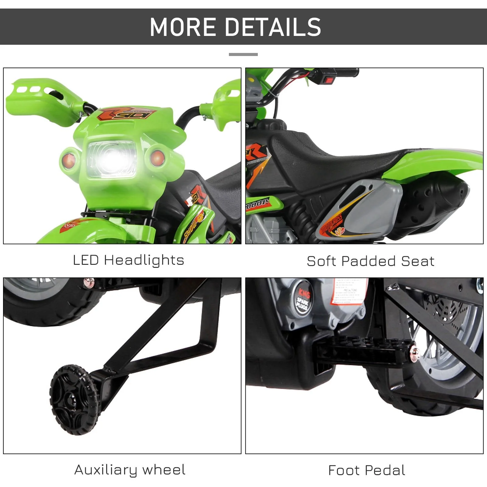 6V PP Electric Motorcycle for Kids Ride on Toys with Effects Green - Image 4