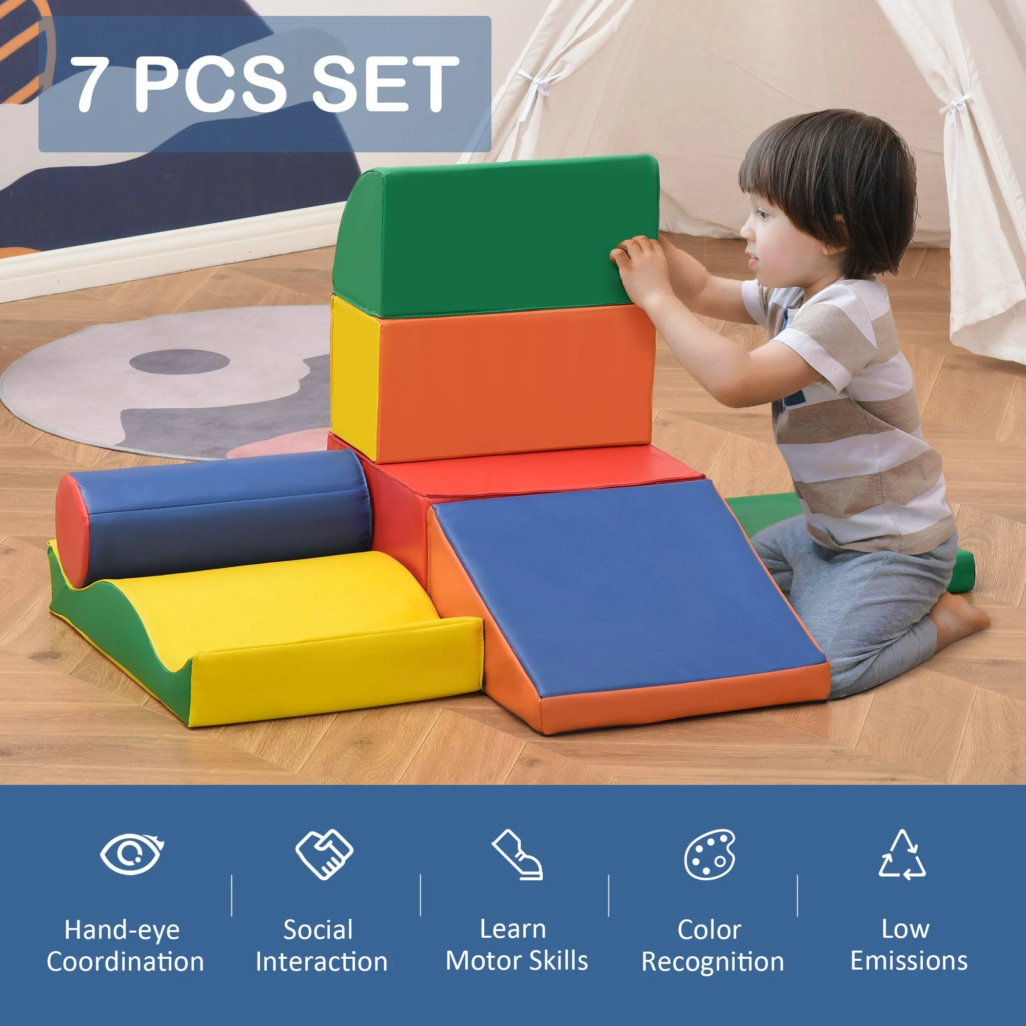 7-Piece Climb and Crawl Activity Play Set Kids Soft Foam Blocks Toddler Soft Play Equipment Building and Stacking Blocks Educational Play - Image 4