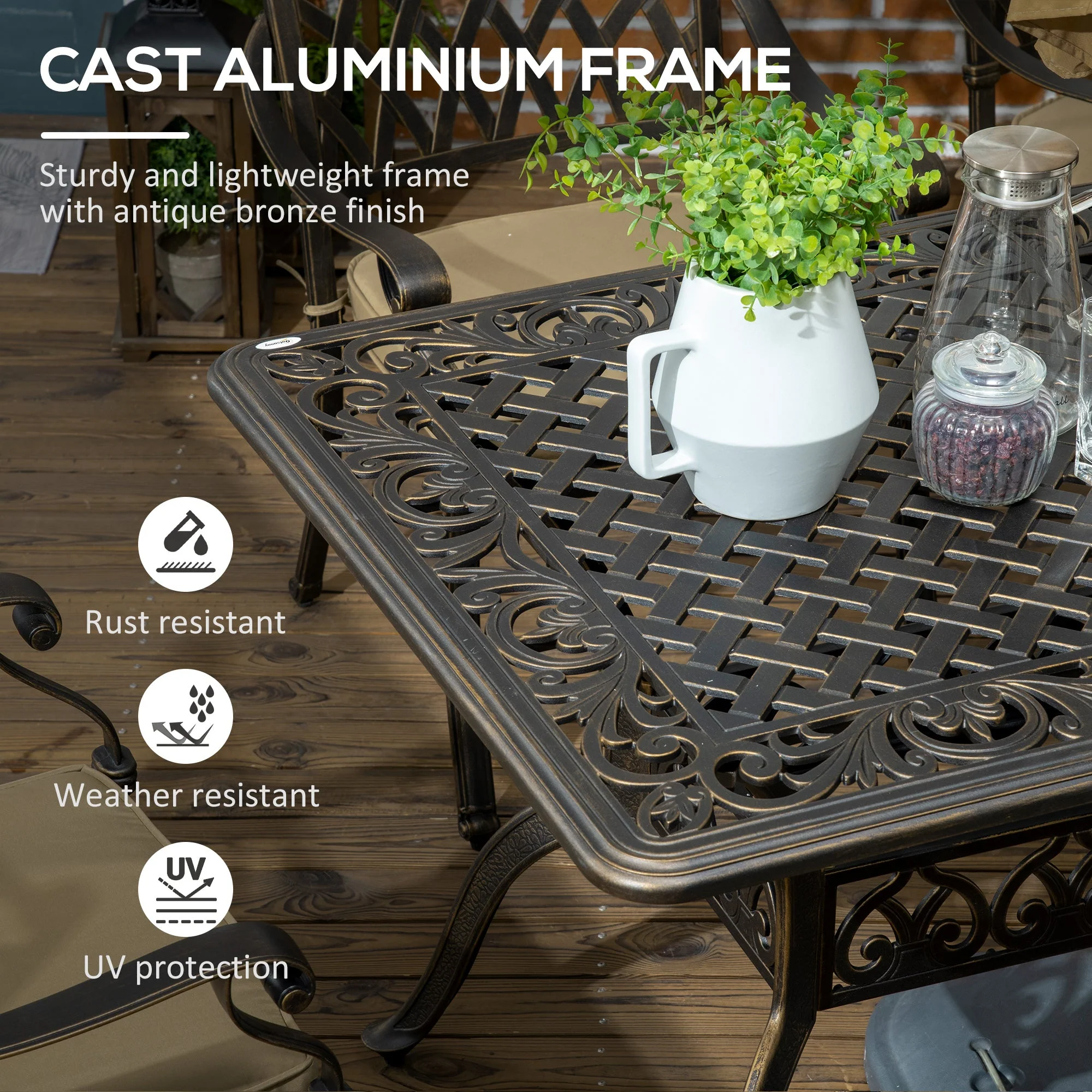 7-Piece Outdoor Patio Dining Set with Umbrella Hole - Image 3