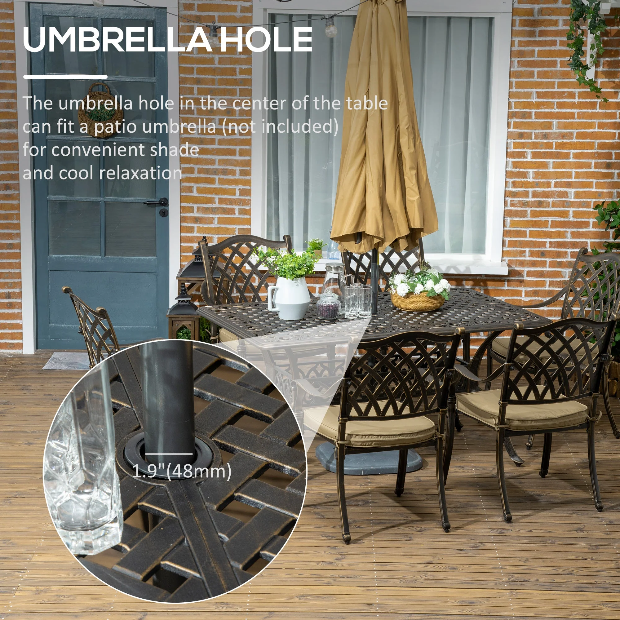 7-Piece Outdoor Patio Dining Set with Umbrella Hole - Image 4
