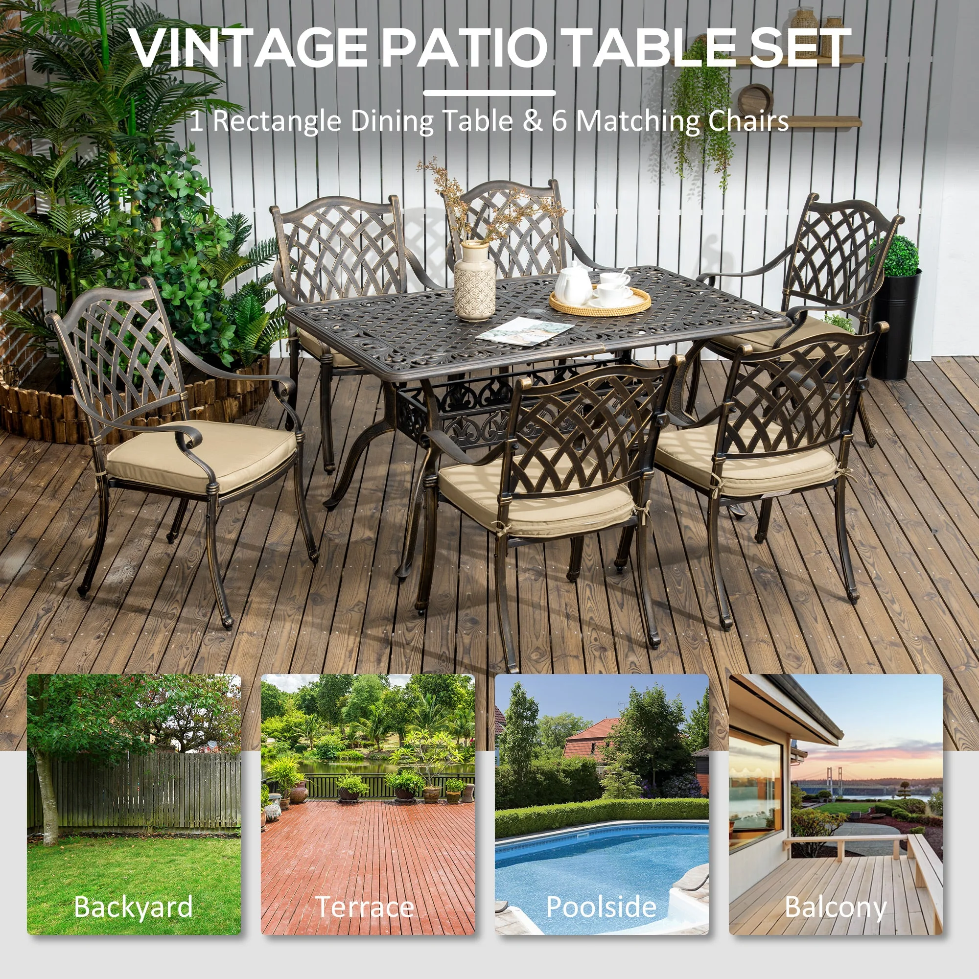 7-Piece Outdoor Patio Dining Set with Umbrella Hole - Image 5
