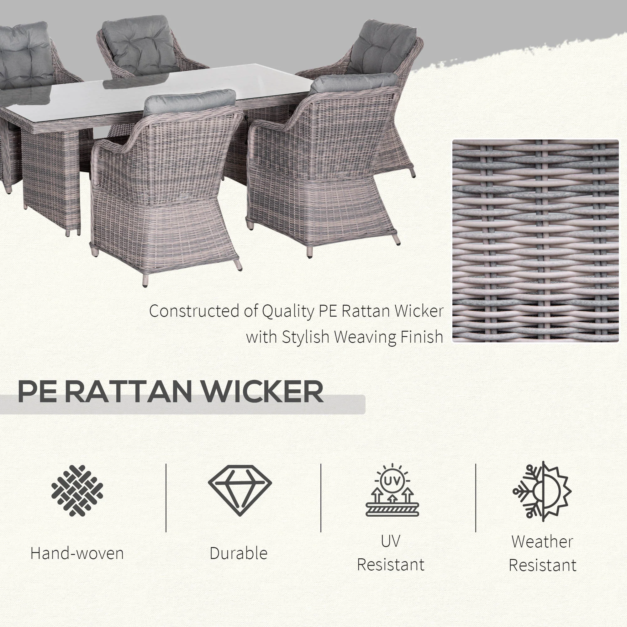 7-Pieces Patio Wicker Rectangular Garden Dining Set - Image 3