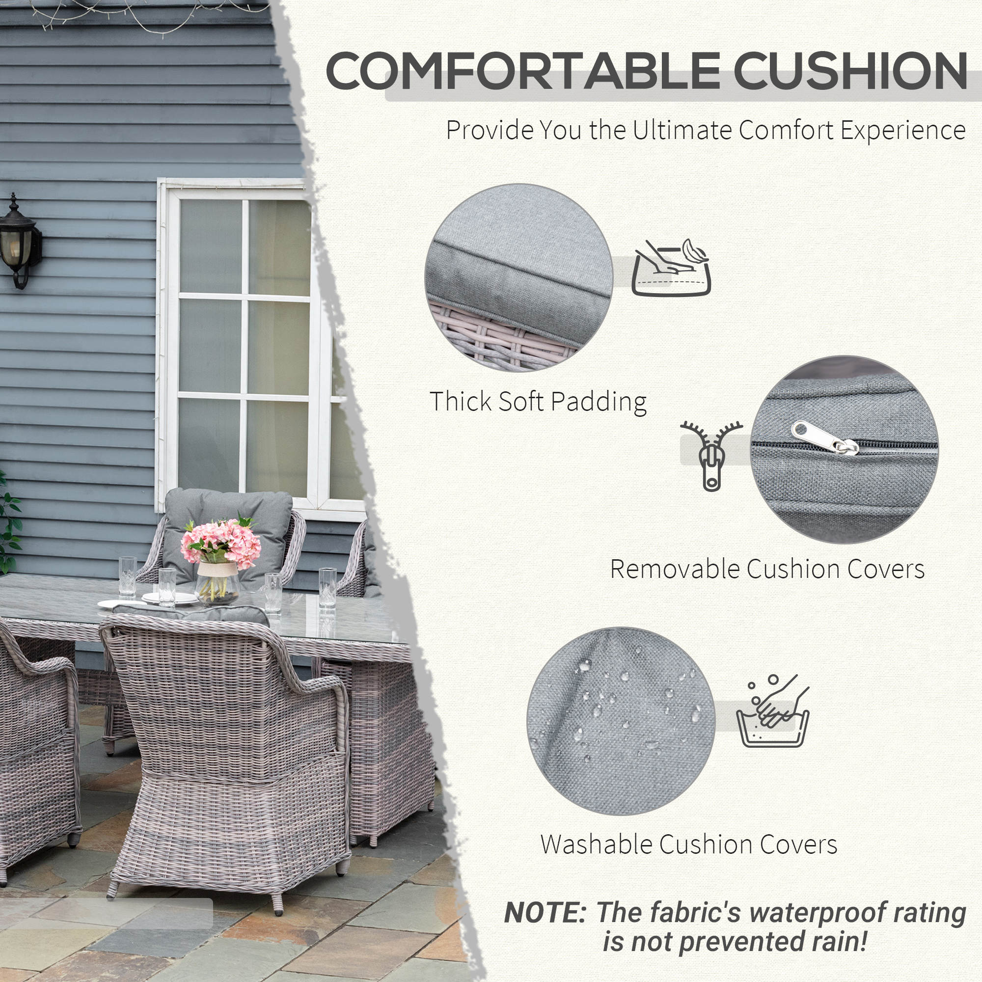 7-Pieces Patio Wicker Rectangular Garden Dining Set - Image 4