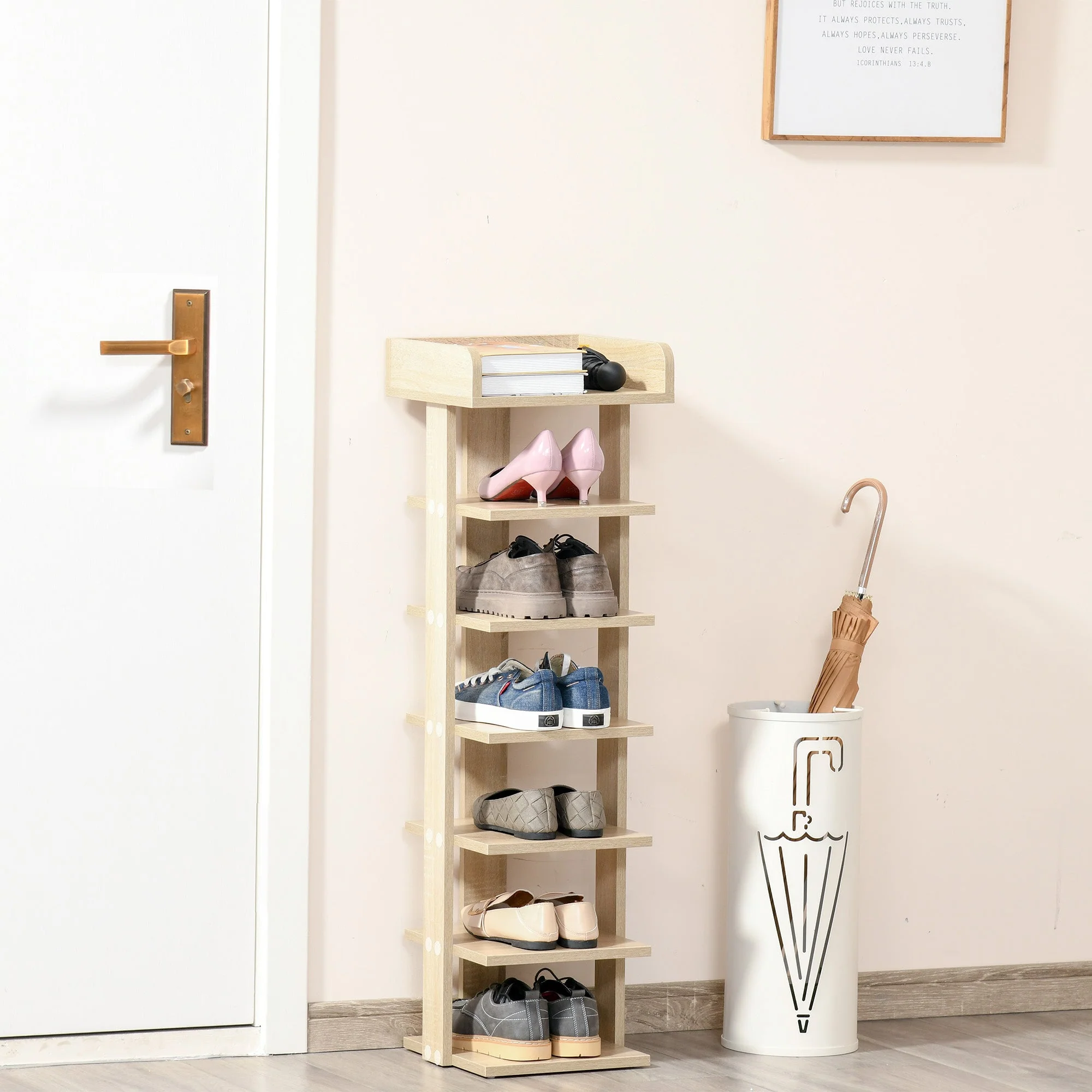 7 Tier Shoe Rack Organizer Storage Shelf Wooden Display Cabinet for Entrance - Image 2