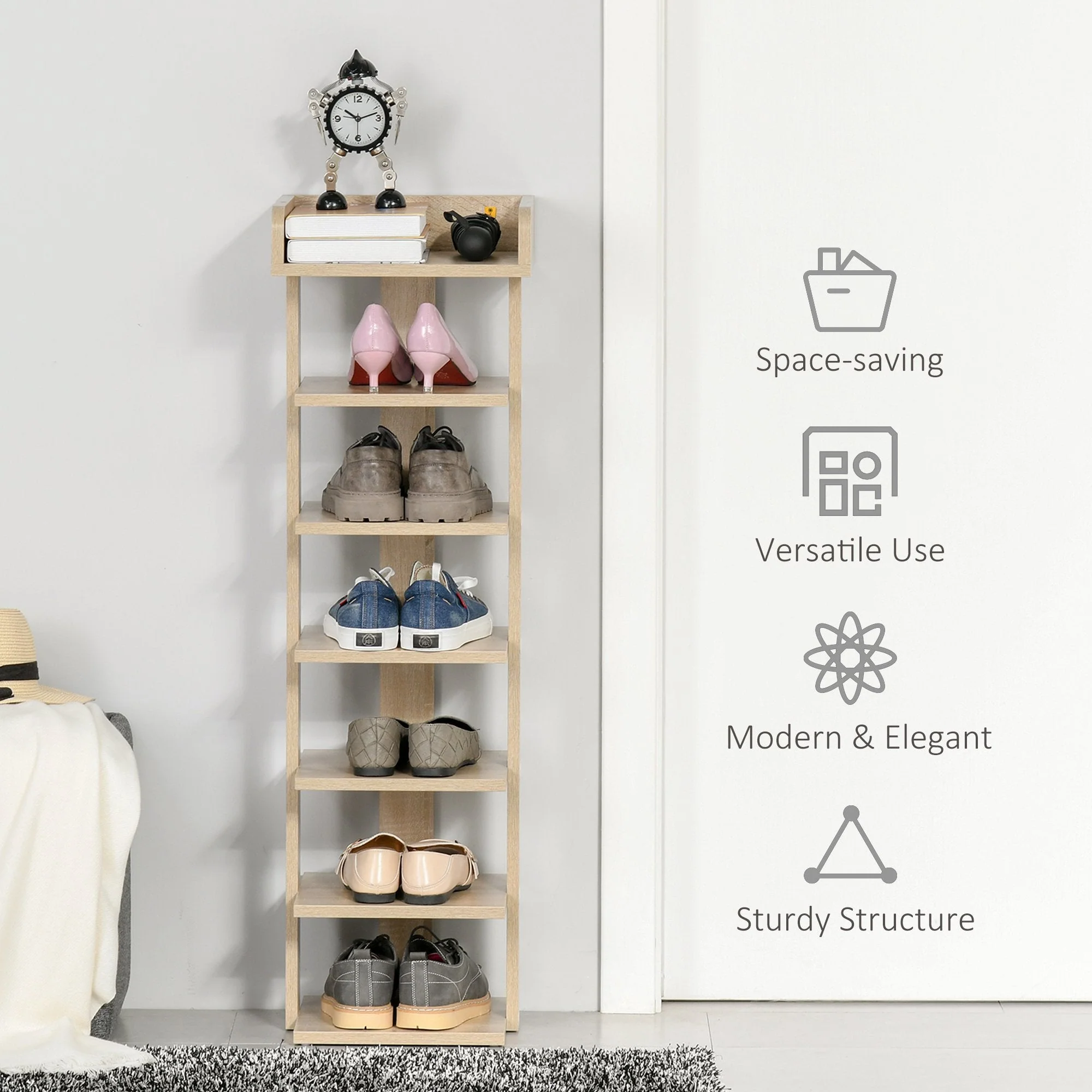 7 Tier Shoe Rack Organizer Storage Shelf Wooden Display Cabinet for Entrance - Image 6