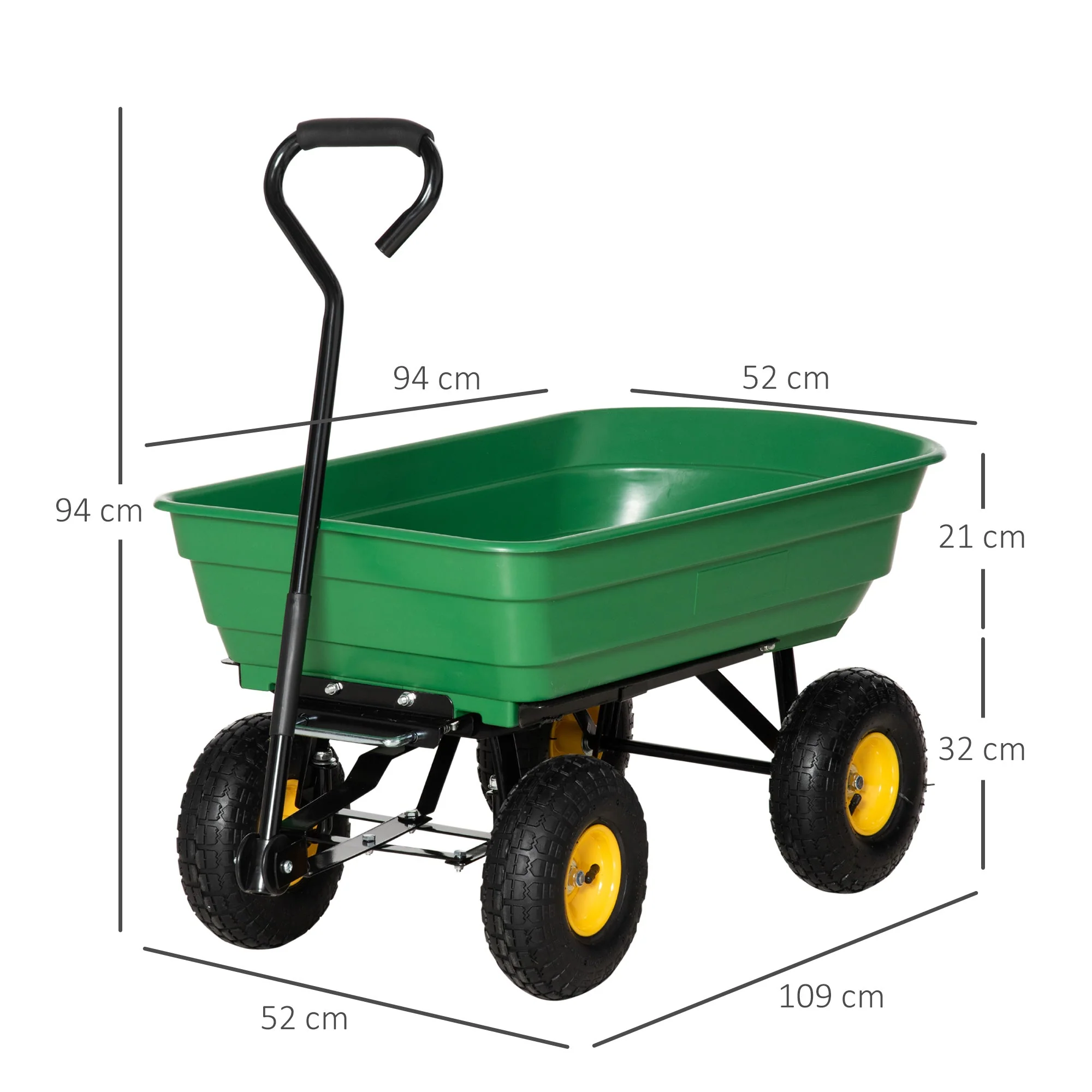 75 Litre Large Garden Cart Heavy Duty 4 Wheel Trolley Dump Wheelbarrow Tipping Truck Trailer - Green - Image 3