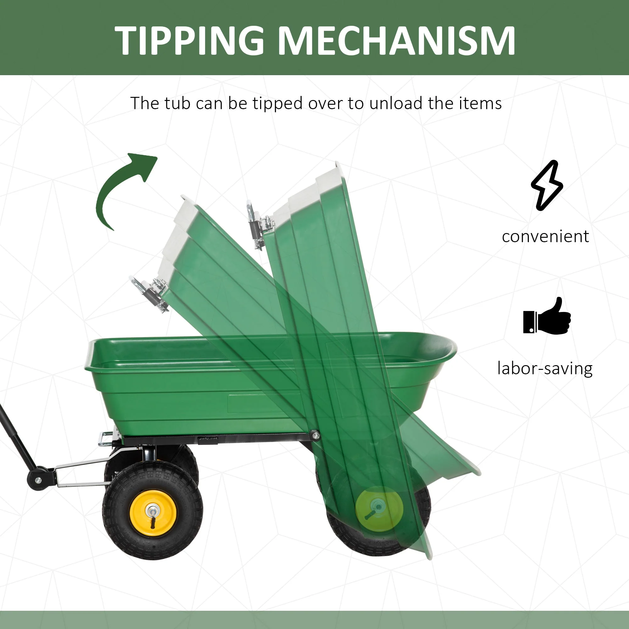 75 Litre Large Garden Cart Heavy Duty 4 Wheel Trolley Dump Wheelbarrow Tipping Truck Trailer - Green - Image 4