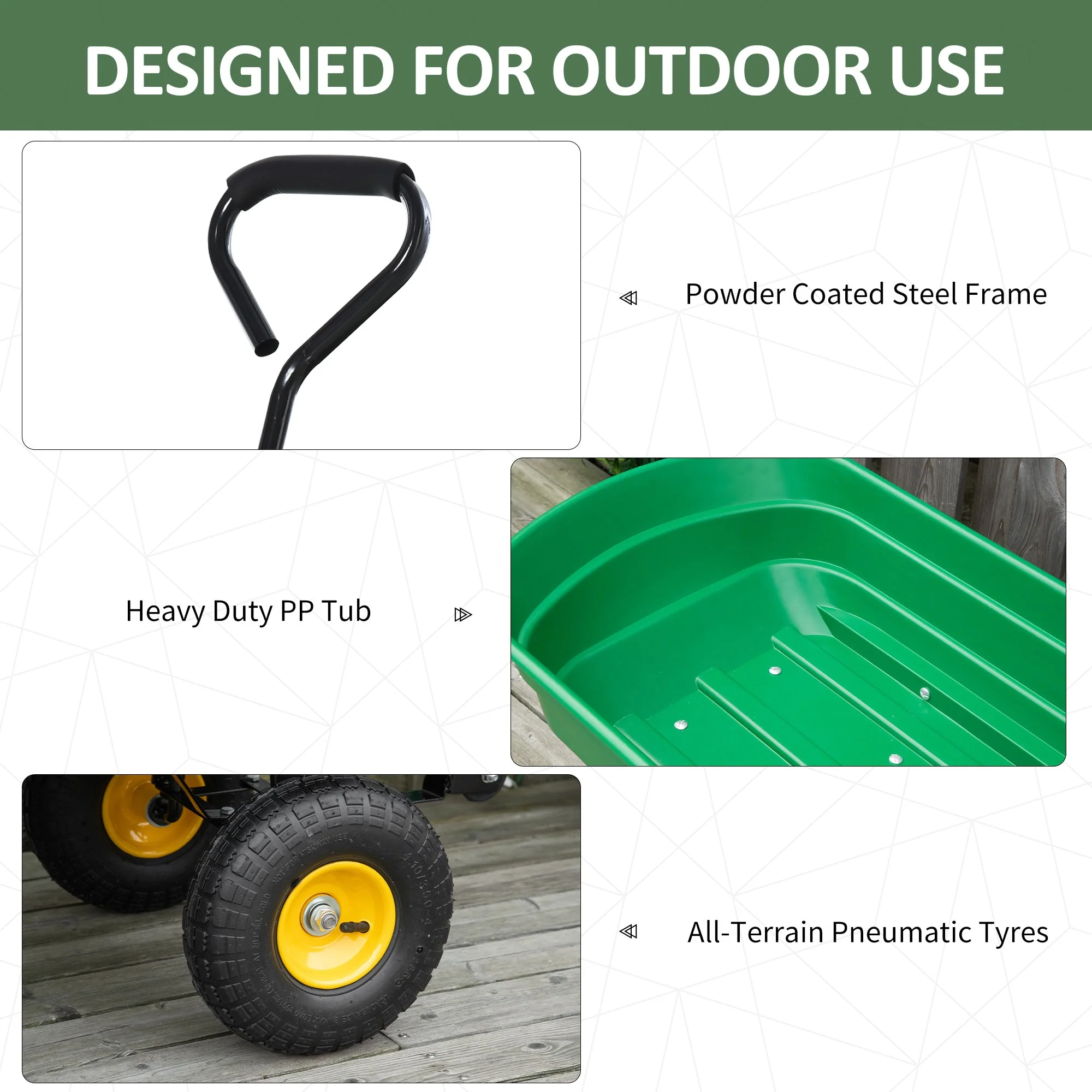 75 Litre Large Garden Cart Heavy Duty 4 Wheel Trolley Dump Wheelbarrow Tipping Truck Trailer - Green - Image 5