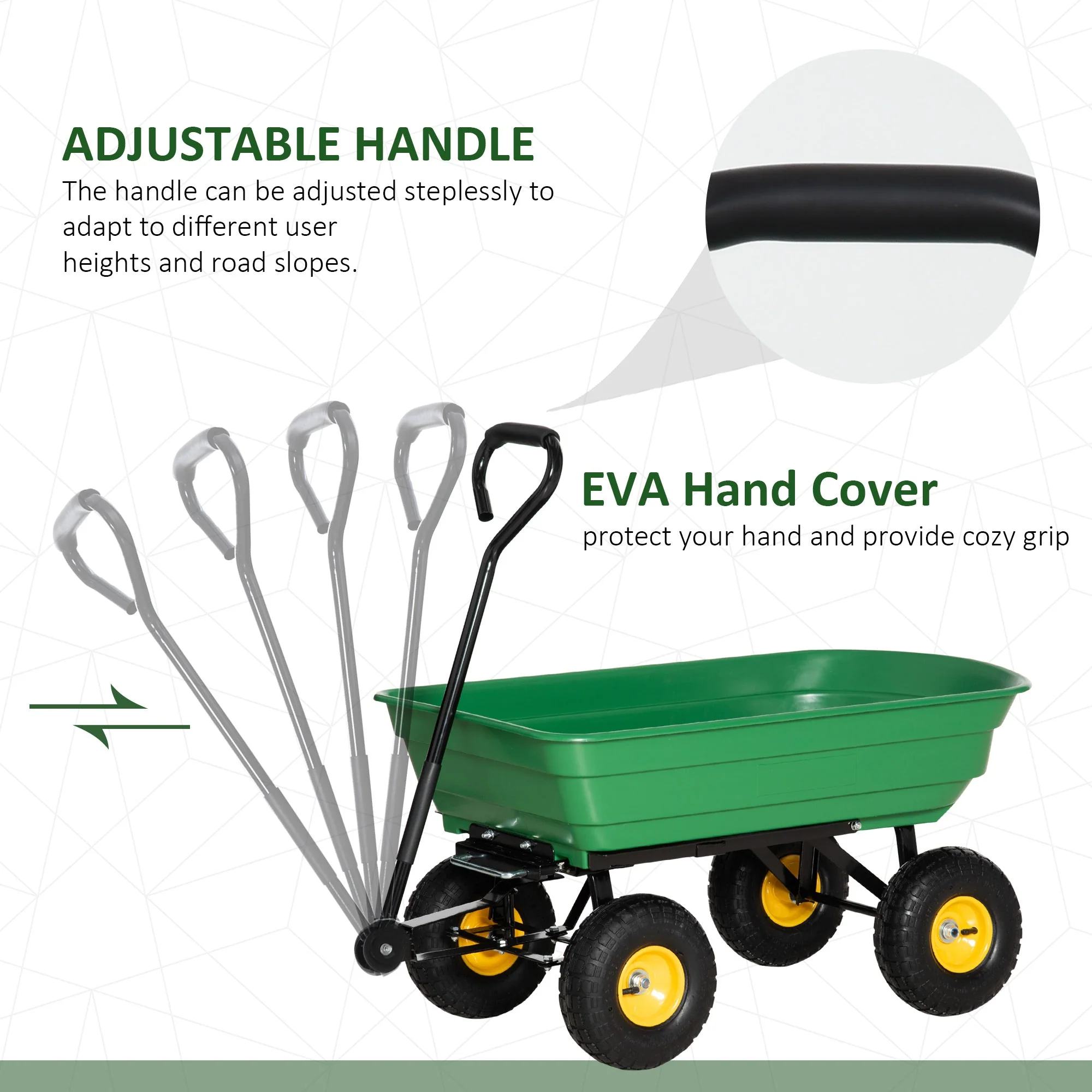 75 Litre Large Garden Cart Heavy Duty 4 Wheel Trolley Dump Wheelbarrow Tipping Truck Trailer - Green - Image 6