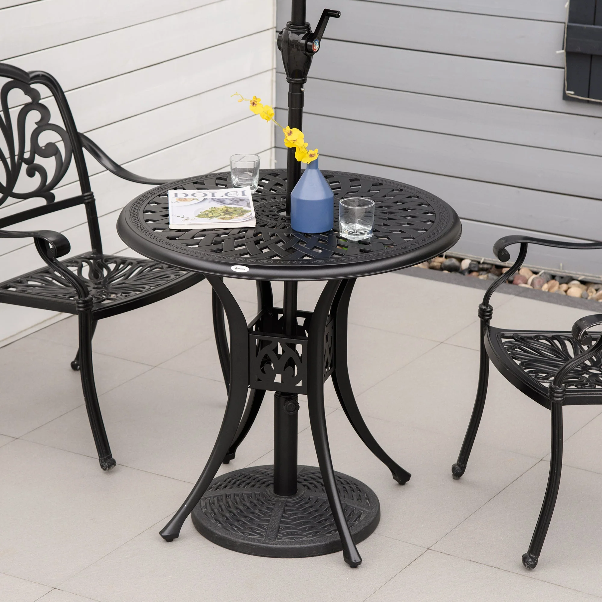78cm Round Garden Dining Table Bistro Set with Parasol Hole Antique Cast Aluminium Outdoor Table Only - Image 2