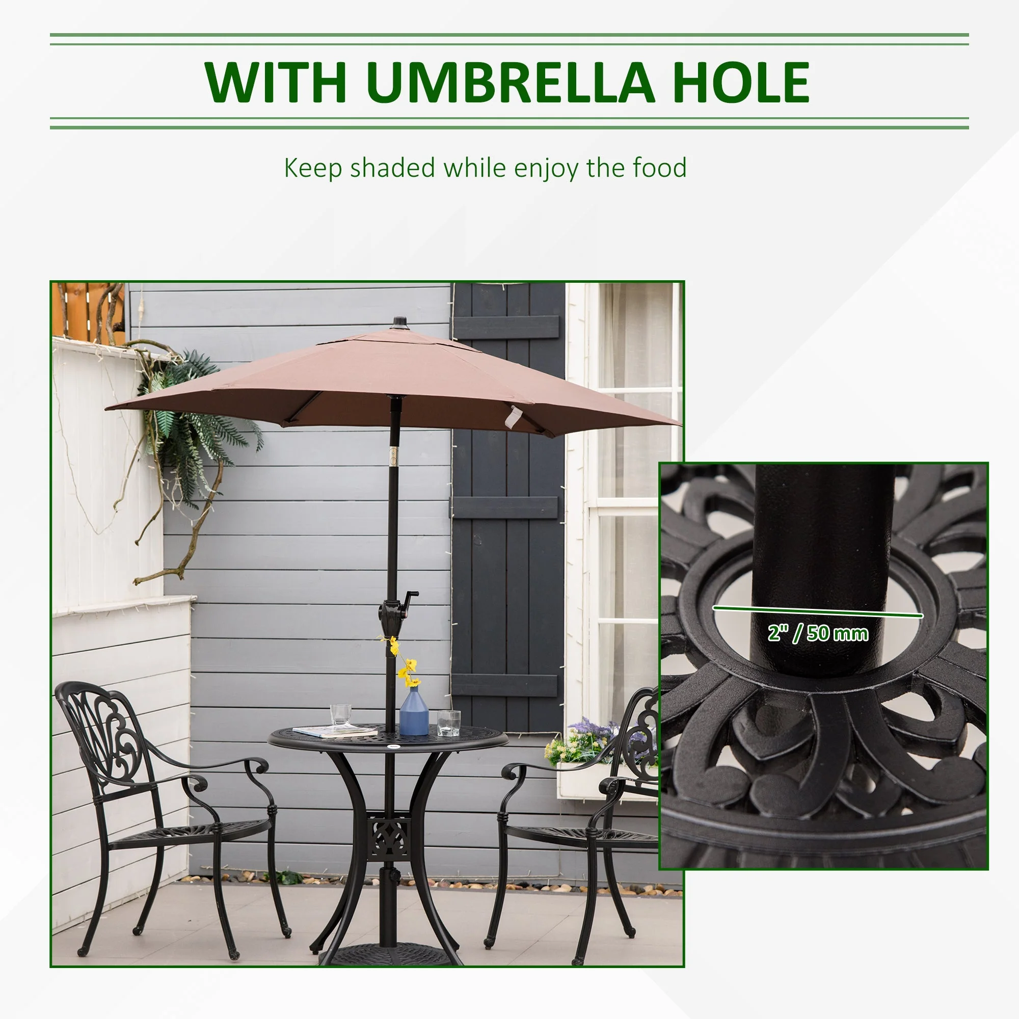 78cm Round Garden Dining Table Bistro Set with Parasol Hole Antique Cast Aluminium Outdoor Table Only - Image 5
