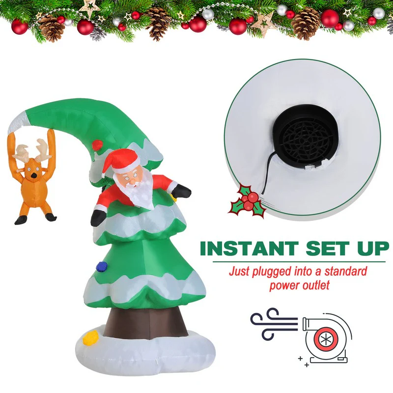7Ft Inflatable Christmas Tree W/ Santa Decoration - Image 4