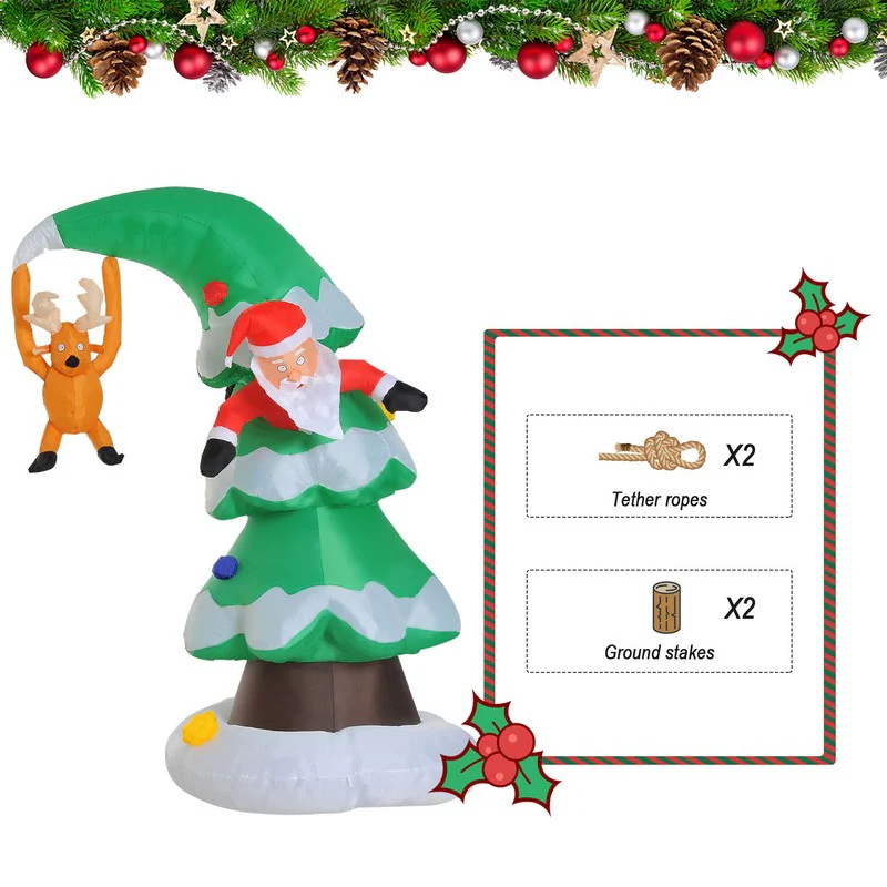 7Ft Inflatable Christmas Tree W/ Santa Decoration - Image 5