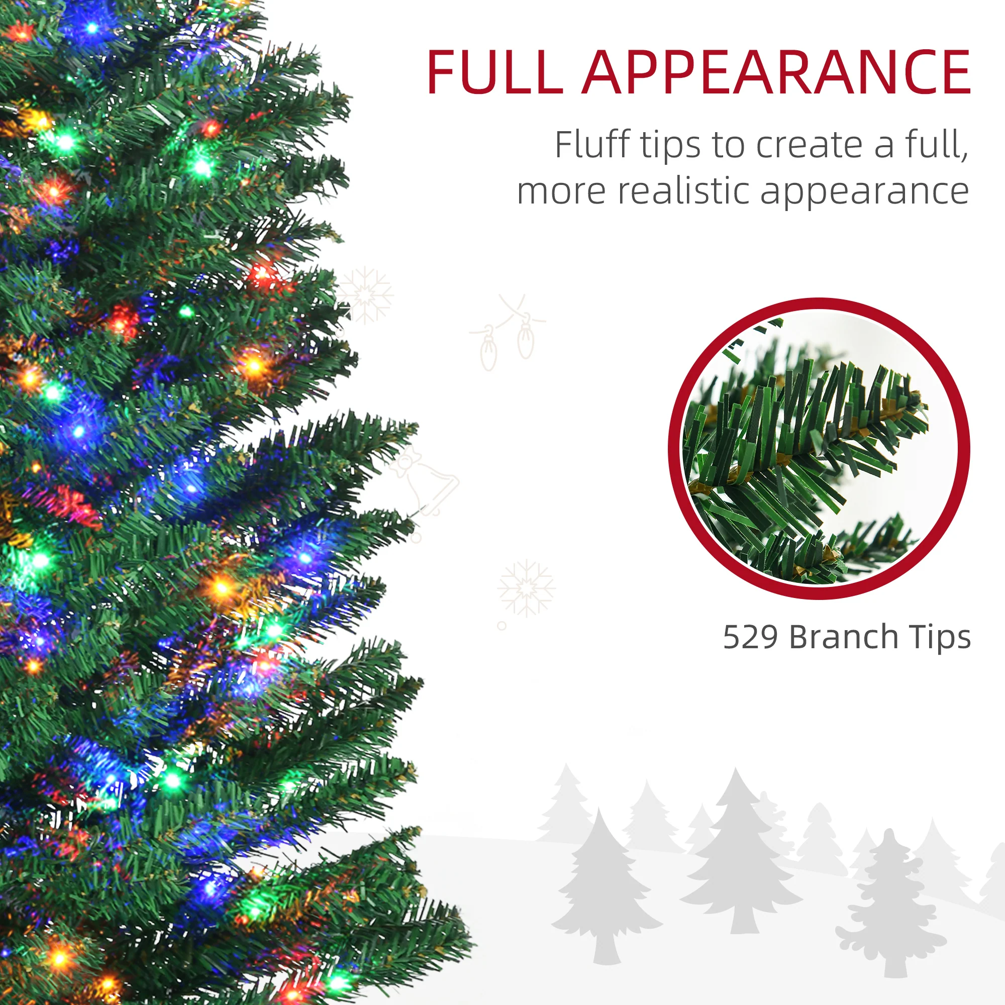 7ft Prelit Christmas Tree Artificial - with LED Lights Multicoloured 529 Tips - Image 5