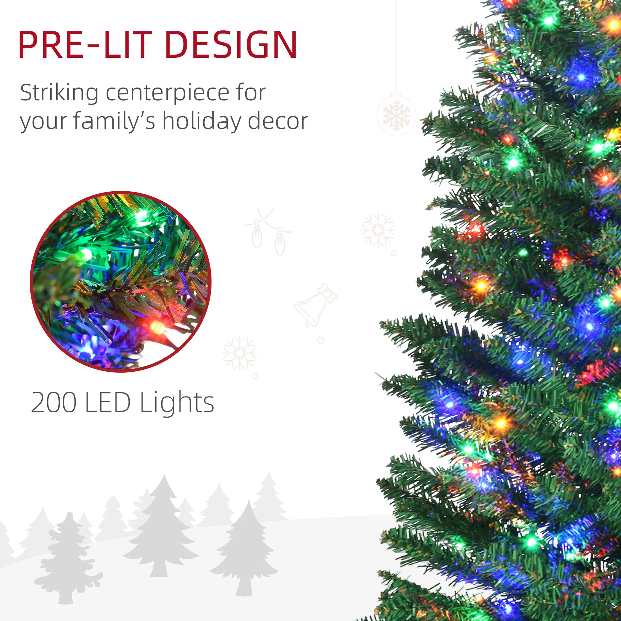 7ft Prelit Christmas Tree Artificial - with LED Lights Multicoloured 529 Tips - Image 6