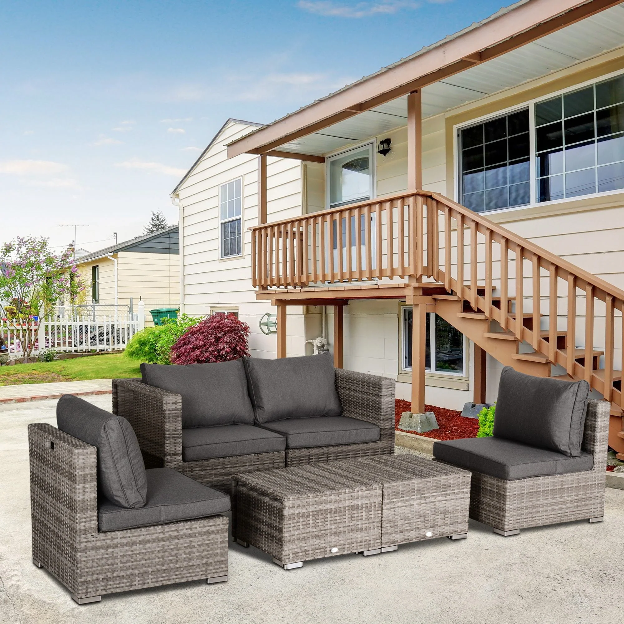 8-Piece Rattan Garden Furniture 6 Seater Sofa & Coffee Table Set Bonzer Outdoor Patio Furniture Wicker Weave Chair Space-saving Compact - Grey - Image 2