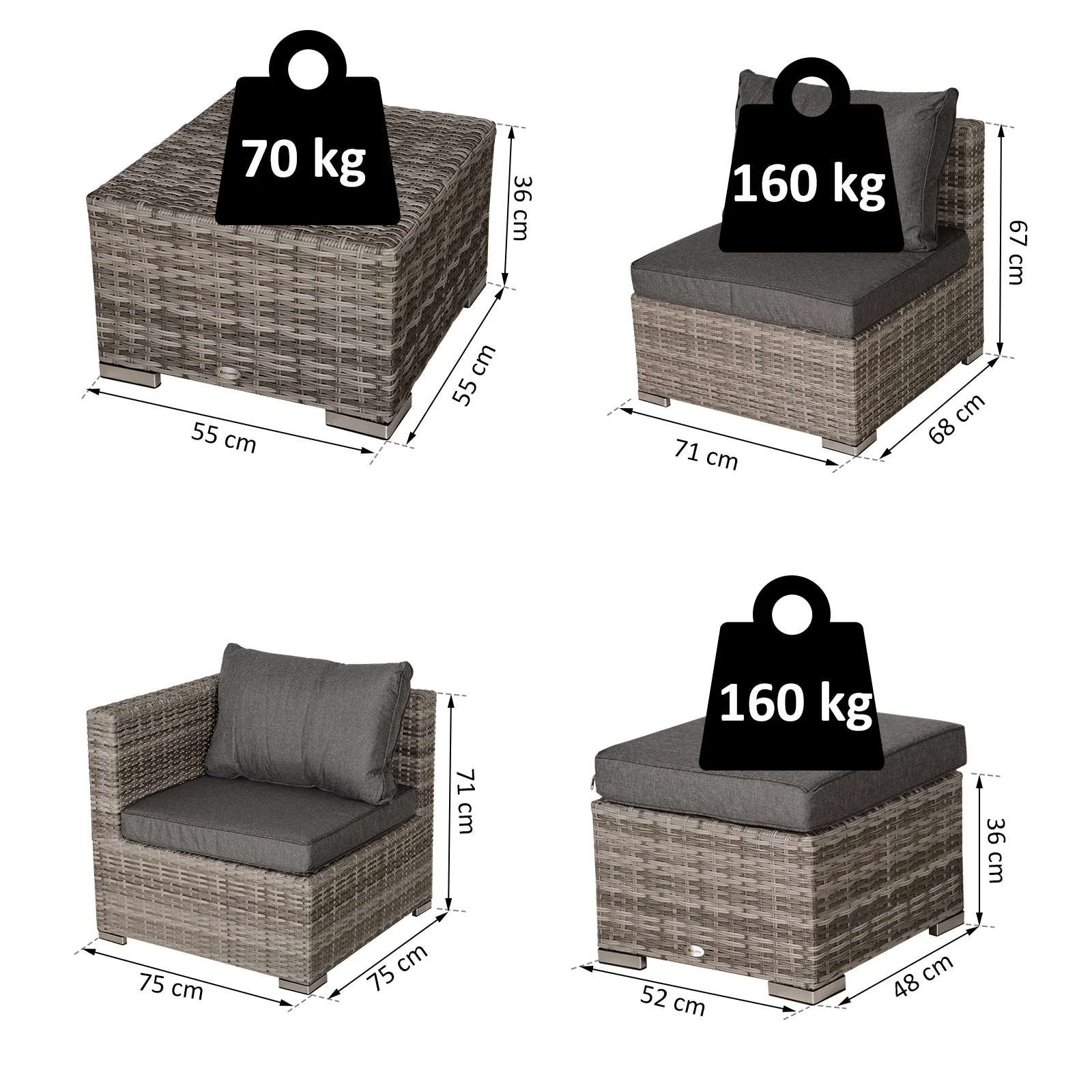 8-Piece Rattan Garden Furniture 6 Seater Sofa & Coffee Table Set Bonzer Outdoor Patio Furniture Wicker Weave Chair Space-saving Compact - Grey - Image 3