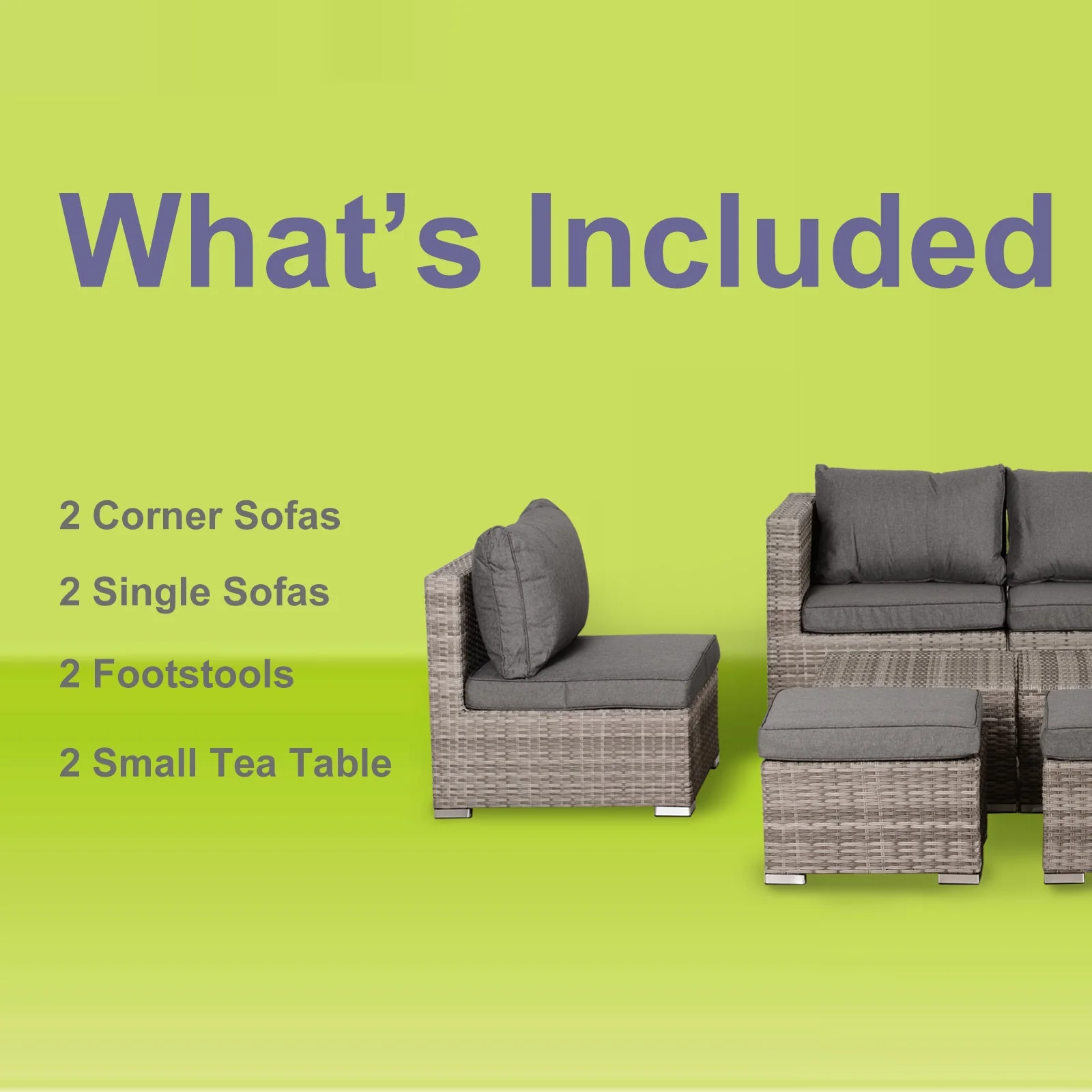 8-Piece Rattan Garden Furniture 6 Seater Sofa & Coffee Table Set Bonzer Outdoor Patio Furniture Wicker Weave Chair Space-saving Compact - Grey - Image 6