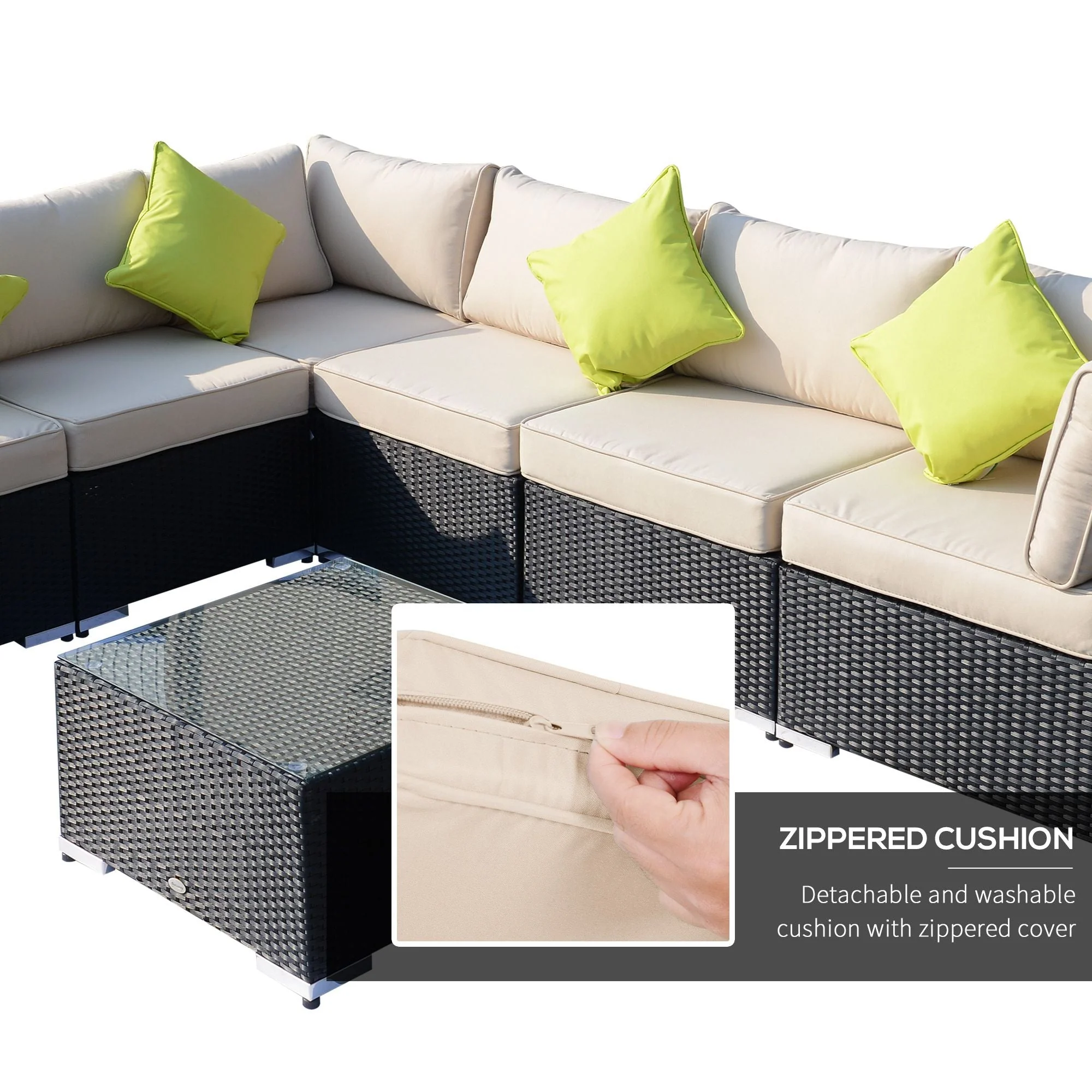 8-Pieces PE Rattan Corner Sofa Set with Thick Cushions - Image 5