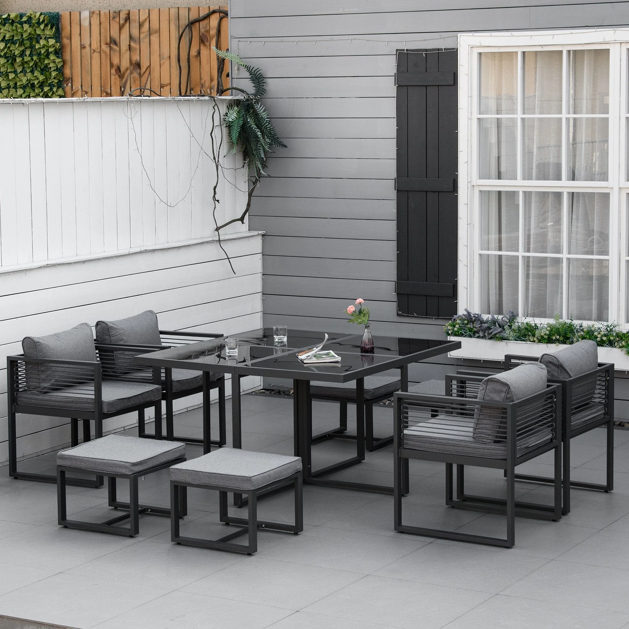 8 Seater Garden Dining Cube Set Aluminium Outdoor Furniture Set Dining Table - Image 2