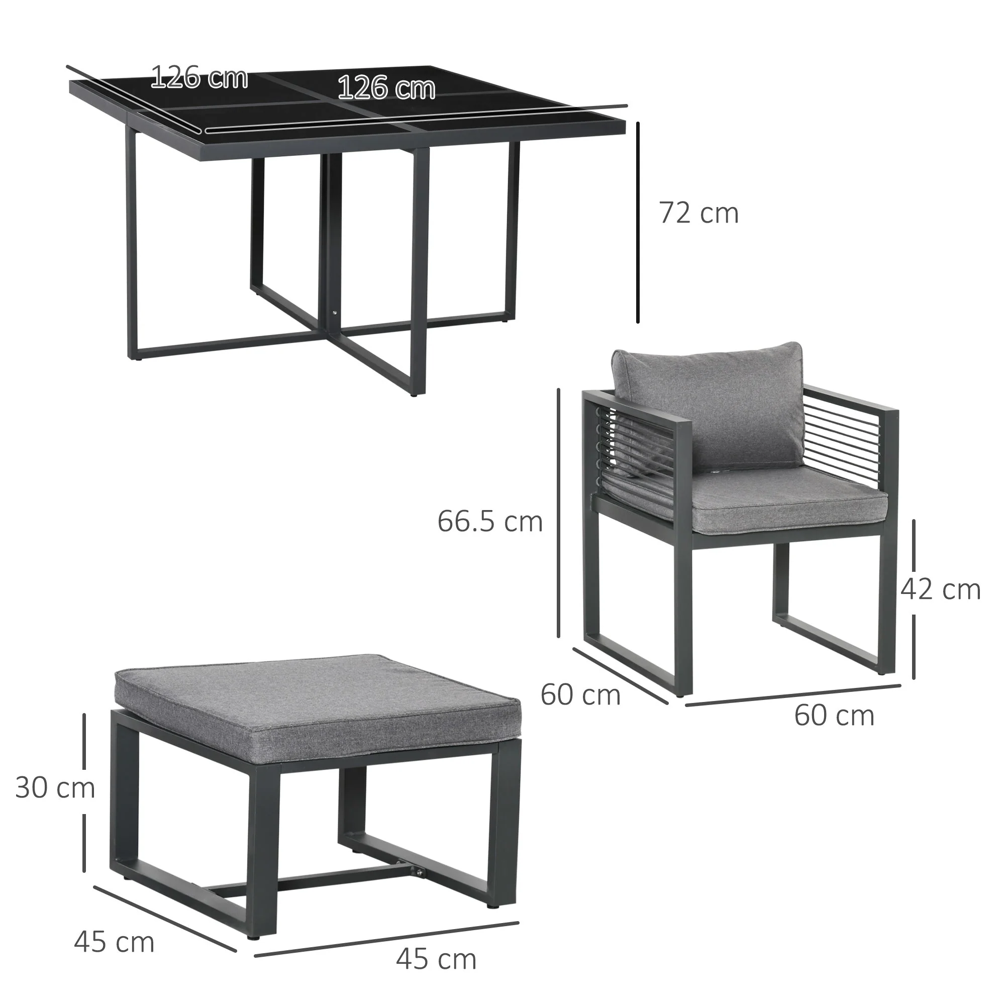 8 Seater Garden Dining Cube Set Aluminium Outdoor Furniture Set Dining Table - Image 3