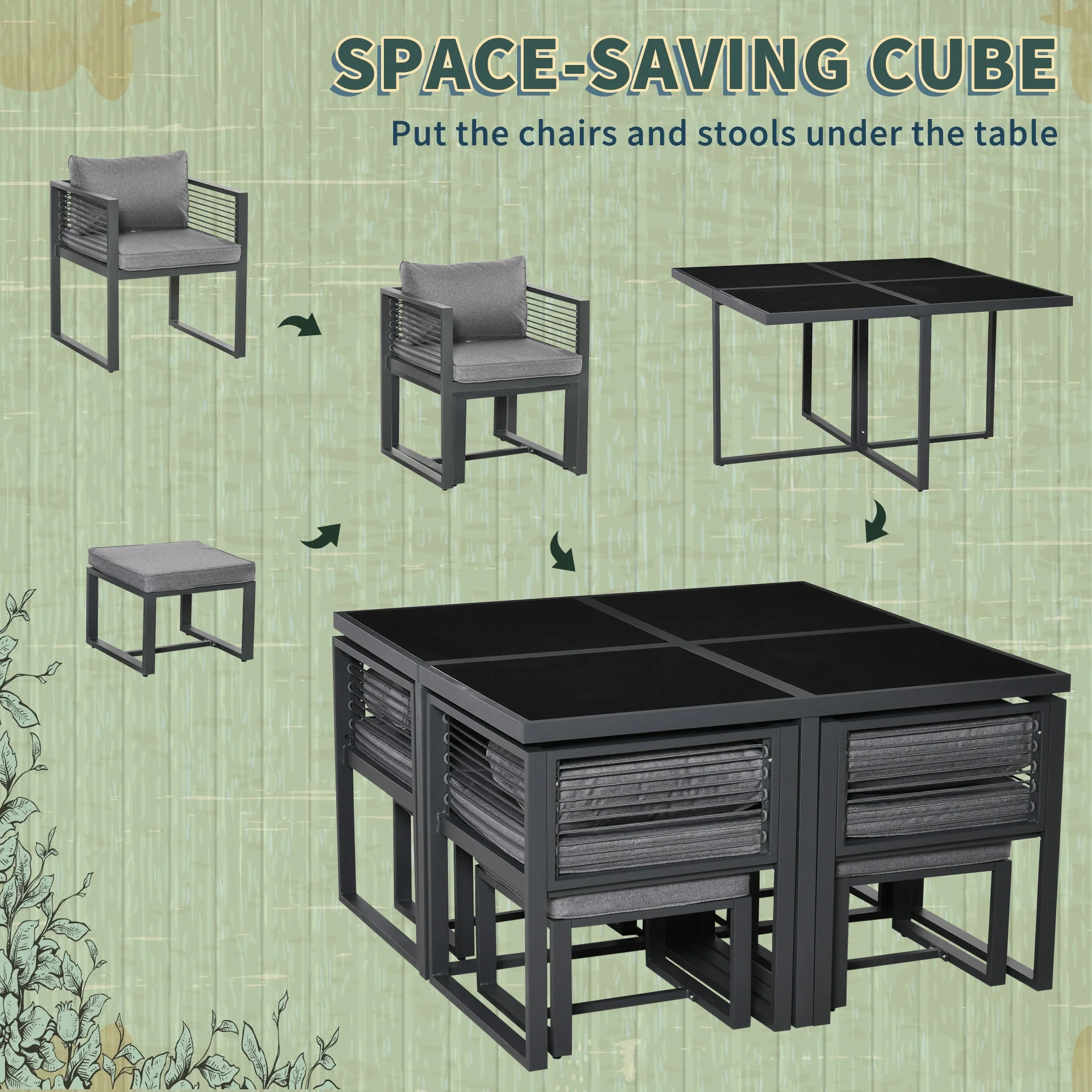 8 Seater Garden Dining Cube Set Aluminium Outdoor Furniture Set Dining Table - Image 4