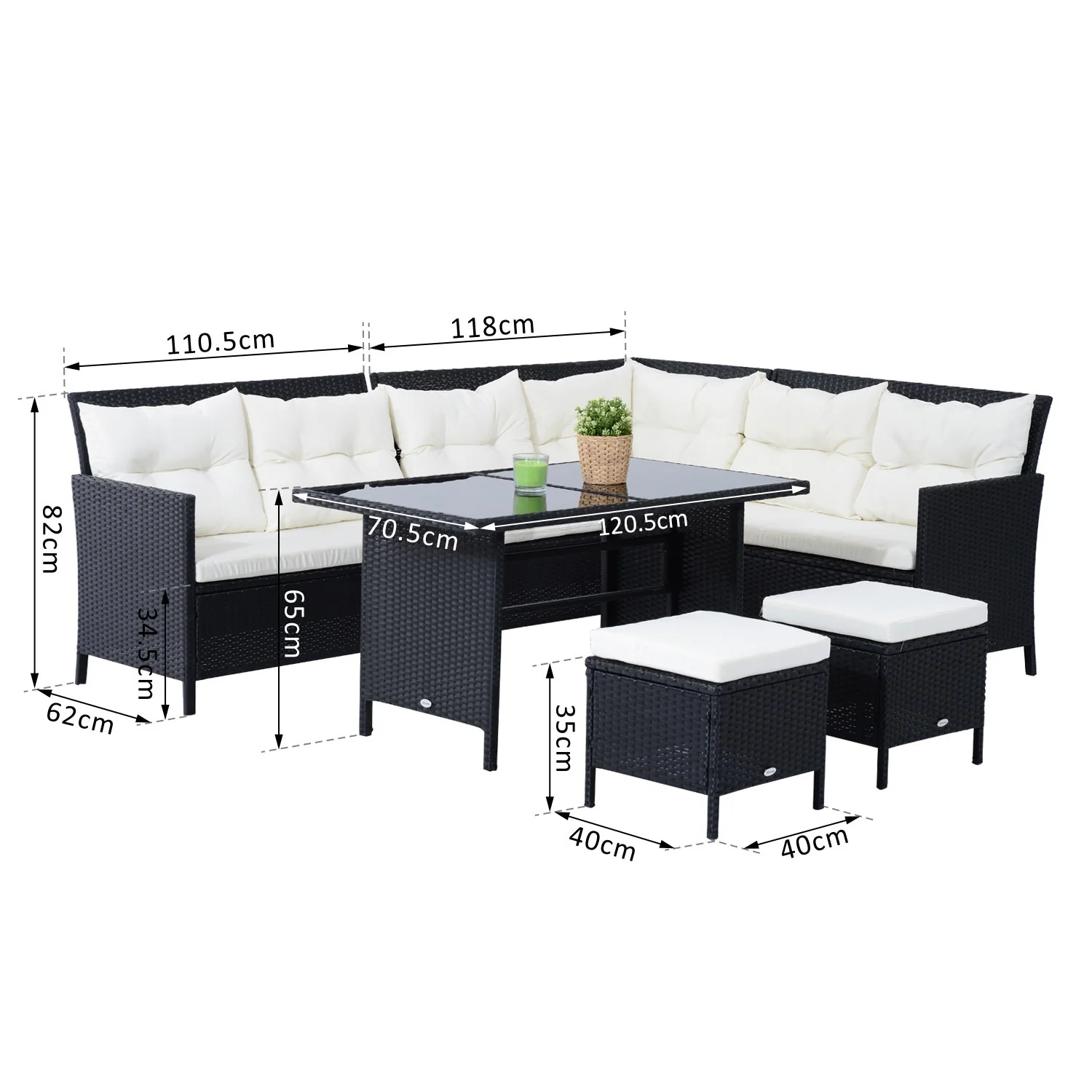 8 Seater Garden Rattan Furniture Rattan Corner Dining Sofa Set Wicker Conservatory Furniture Lawn Patio Coffee Table Foot Stool w/Cushion-Black - Image 3