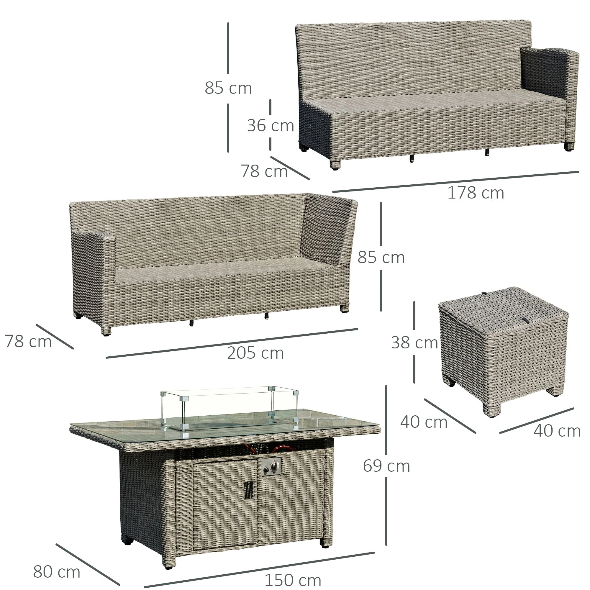 8 Seater Outdoor PE Rattan Sofa Set Conversation Set w/ Fire Pit Table - Image 2