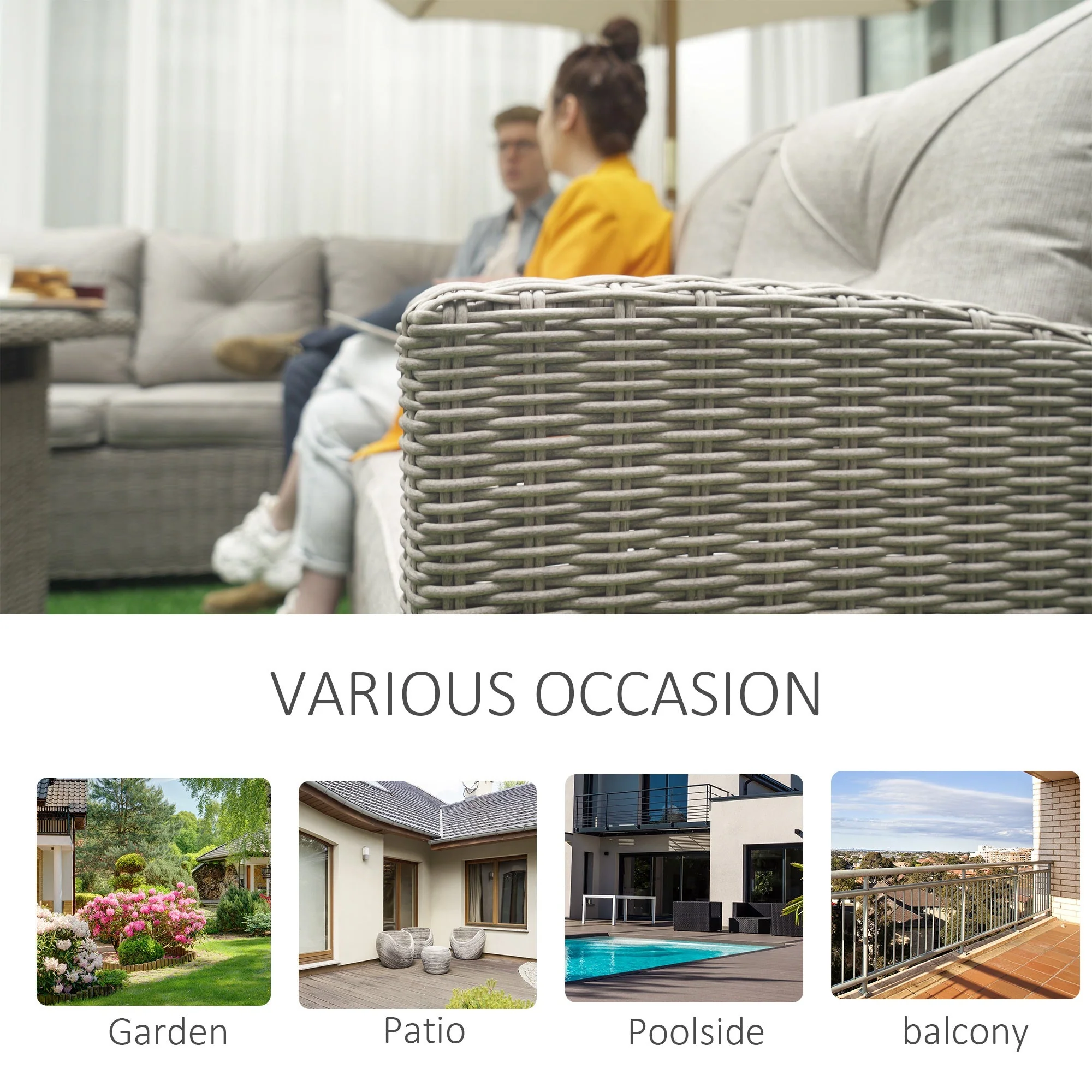 8 Seater Outdoor PE Rattan Sofa Set Conversation Set w/ Fire Pit Table - Image 7