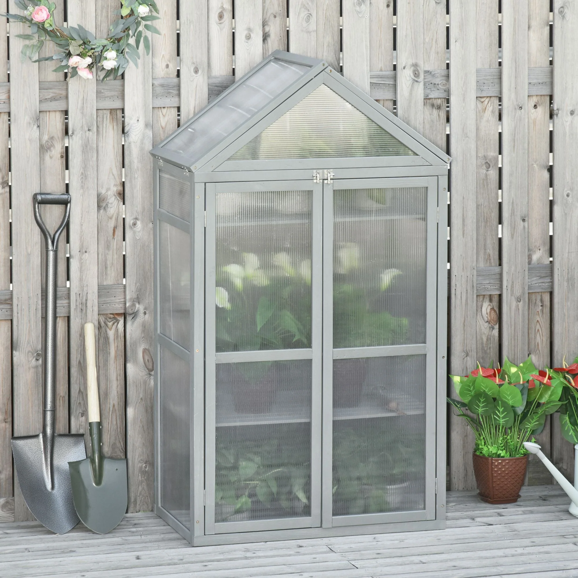 80 x 47 x 138cm Garden Cold Frame Polycarbonate Greenhouse with Adjustable Shelves - Image 2