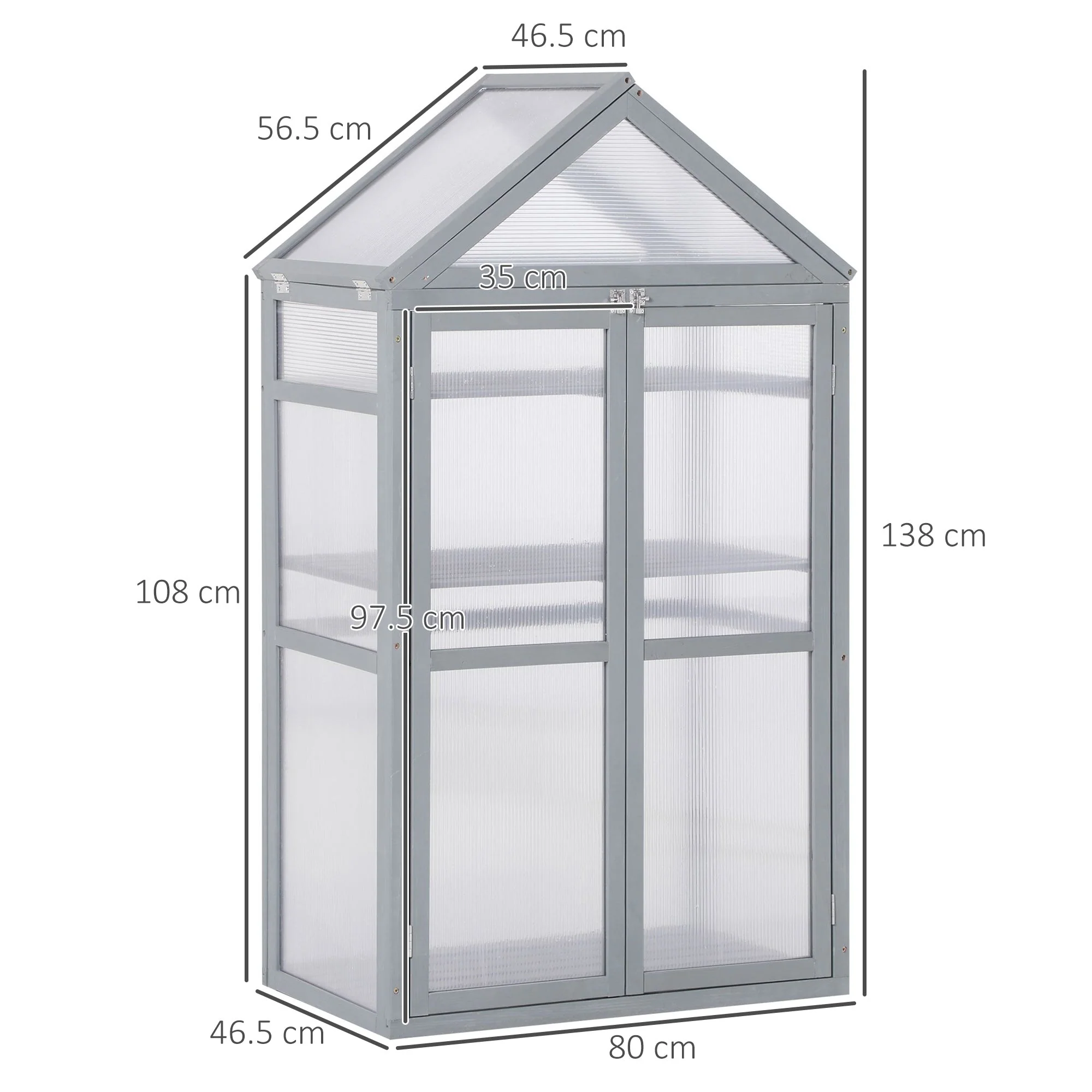 80 x 47 x 138cm Garden Cold Frame Polycarbonate Greenhouse with Adjustable Shelves - Image 3