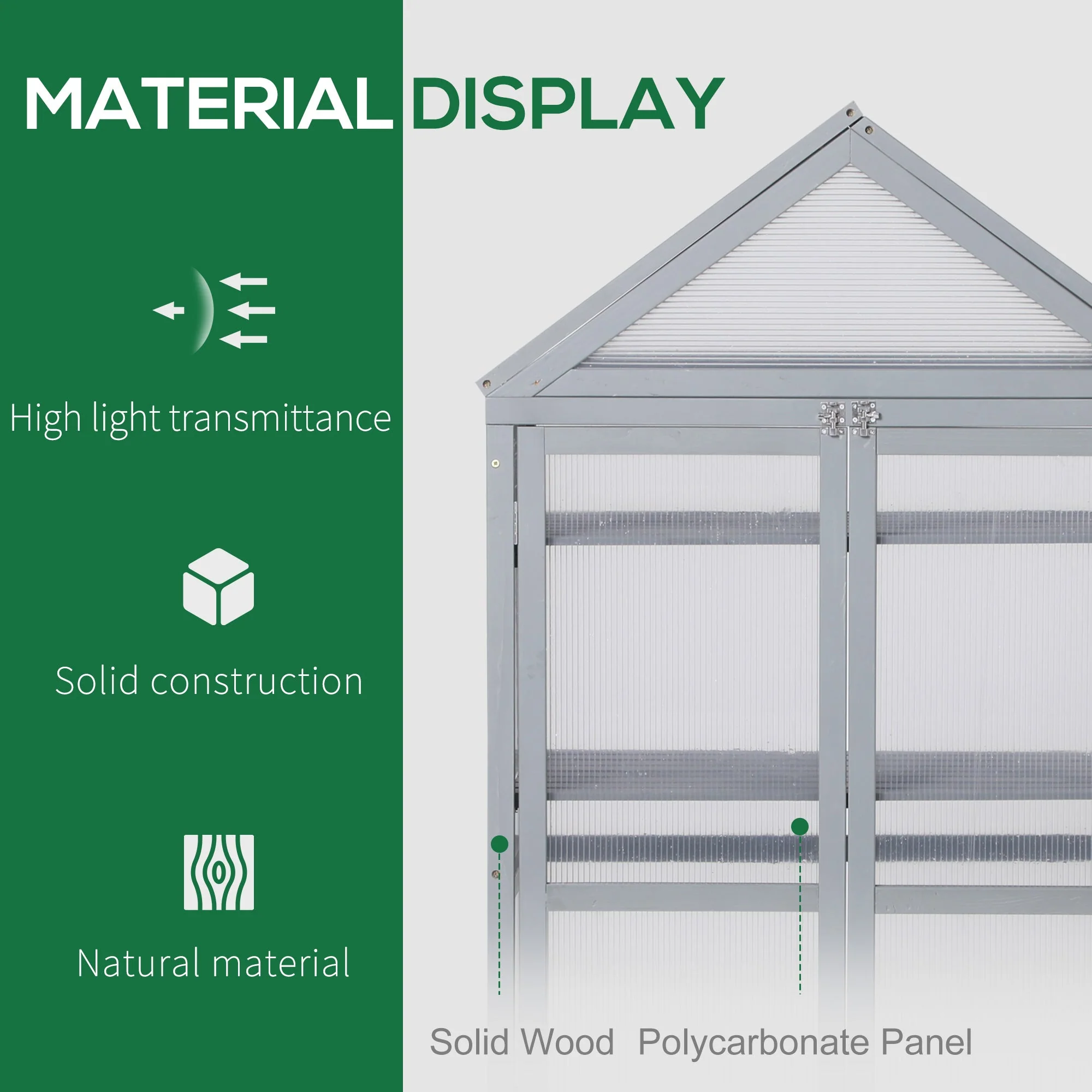 80 x 47 x 138cm Garden Cold Frame Polycarbonate Greenhouse with Adjustable Shelves - Image 4