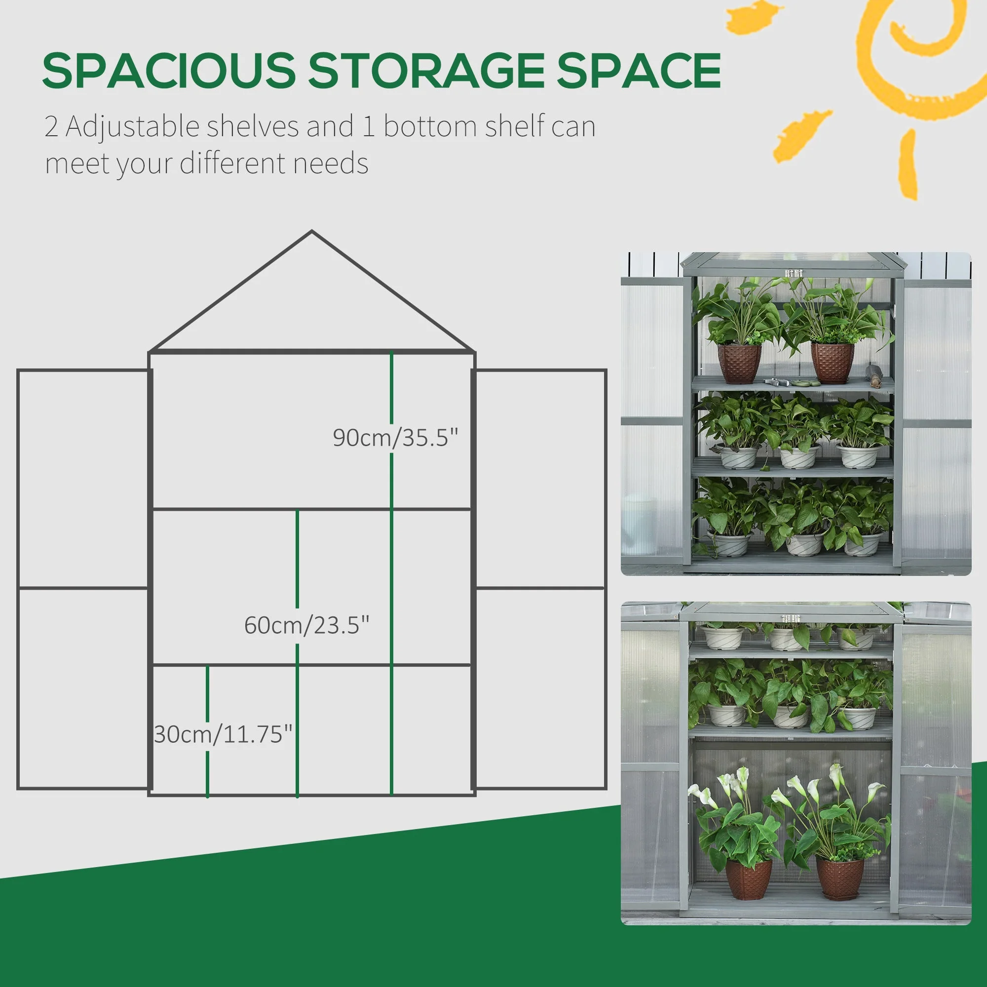 80 x 47 x 138cm Garden Cold Frame Polycarbonate Greenhouse with Adjustable Shelves - Image 5