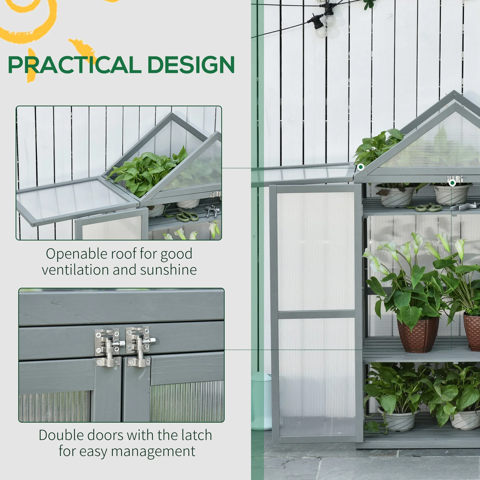80 x 47 x 138cm Garden Cold Frame Polycarbonate Greenhouse with Adjustable Shelves - Image 6