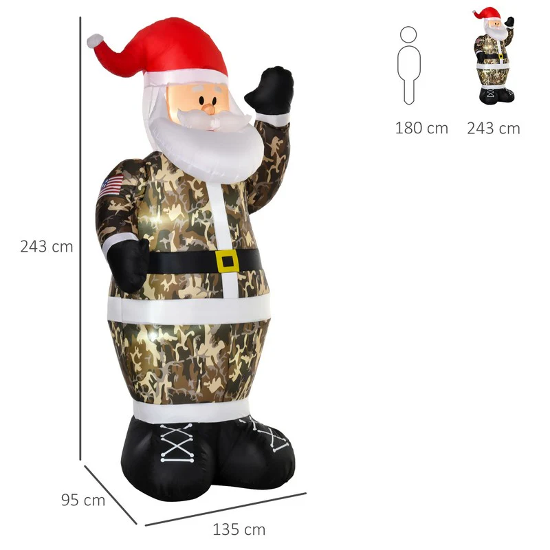 8ft Christmas Inflatable Santa Claus in Camouflage Lighted Blow Up Decoration - Image 2