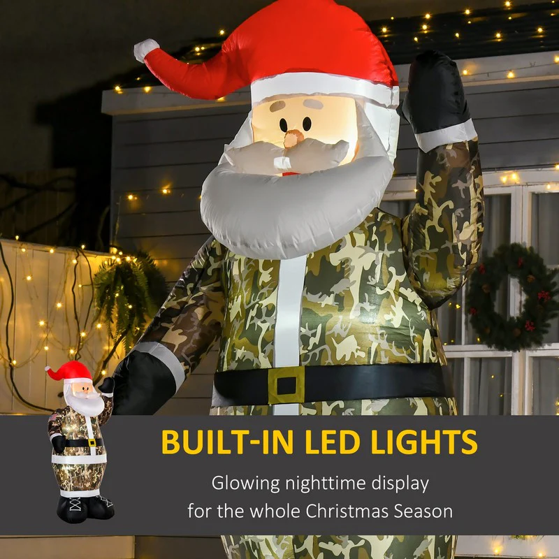 8ft Christmas Inflatable Santa Claus in Camouflage Lighted Blow Up Decoration - Image 3