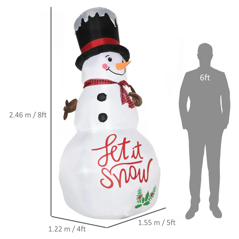 8ft Inflatable Christmas Snowman with Black Hat and Red Scotch Scarf - Image 2