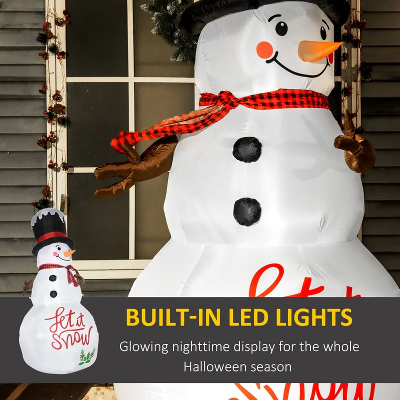 8ft Inflatable Christmas Snowman with Black Hat and Red Scotch Scarf - Image 4