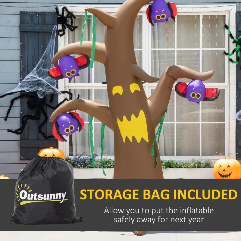 8ft Inflatable Halloween Ghost Tree with Upside-down Bats Showing Teeth Wings - Image 6