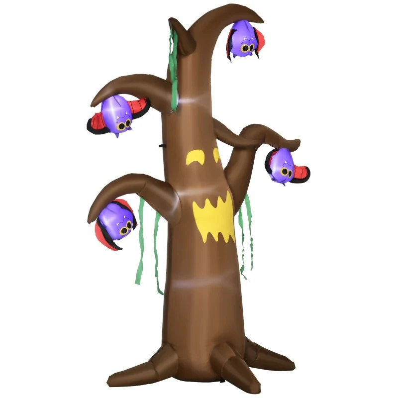 8ft Inflatable Halloween Ghost Tree with Upside-down Bats Showing Teeth Wings - Image 8