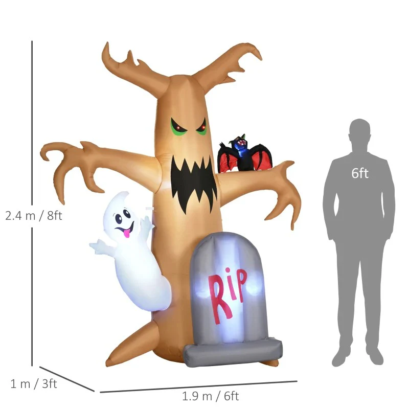 8ft Inflatable Halloween Ghost Tree with White Ghost and Tombstone - Image 10